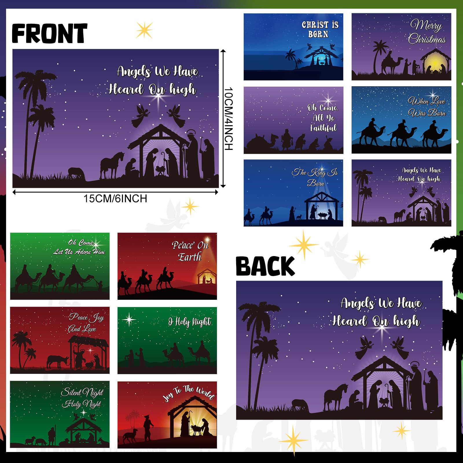 Kosiz 120 Pcs Nativity Christmas Cards - 4x6 Inch Blank Postcards & Greeting Cards (12 Assorted Designs) - Perfect for Holiday Gifts, Party Invitations & Festive Decorations