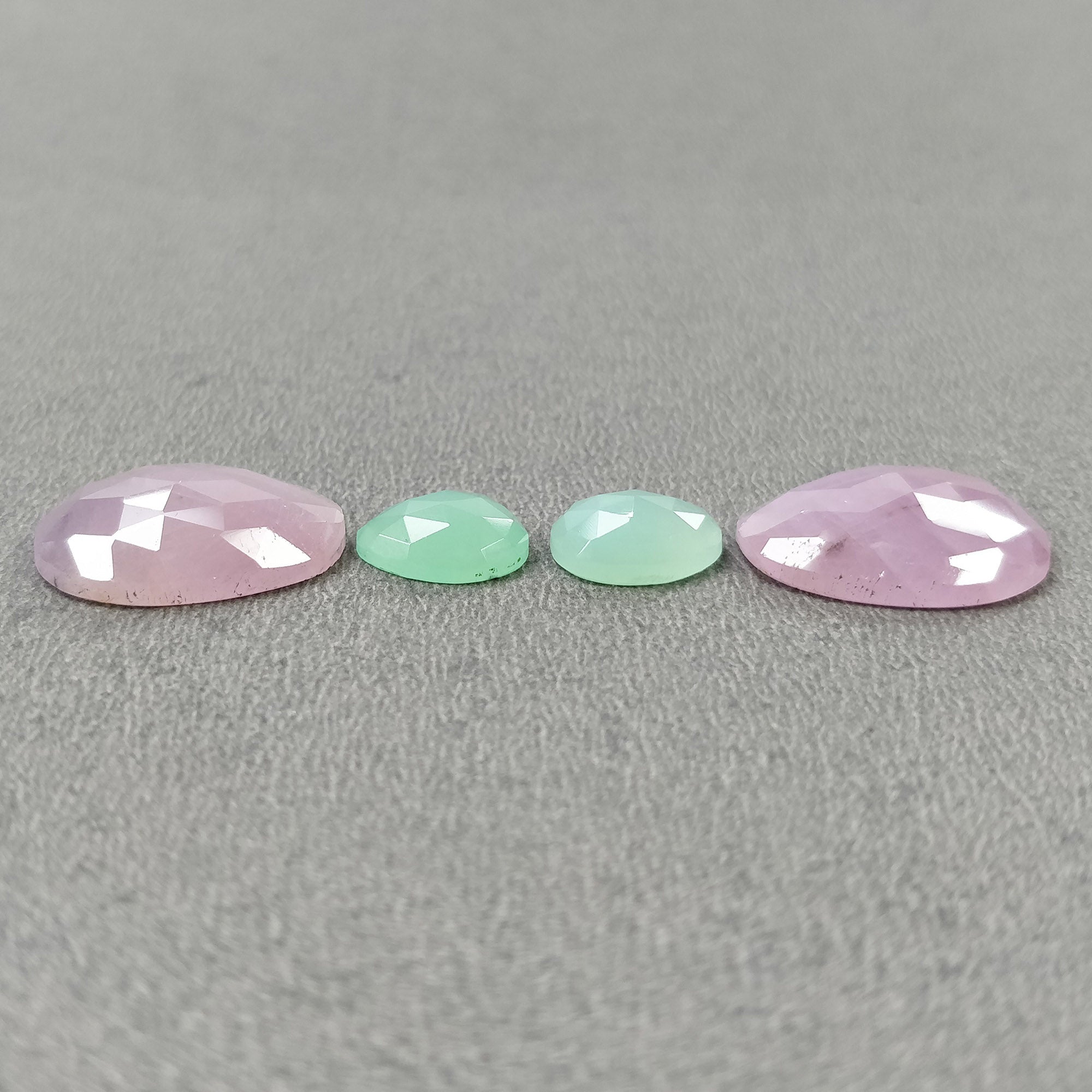 Natural Untreated Pink Sapphire & Green Chrysoprase Gemstones - 26.30cts Rose Cut Egg Shape 10x8mm to 18x13mm (4 Pieces) - Perfect for Jewelry Making, Engagement Rings & Healing Crystal Collections (Video Included)