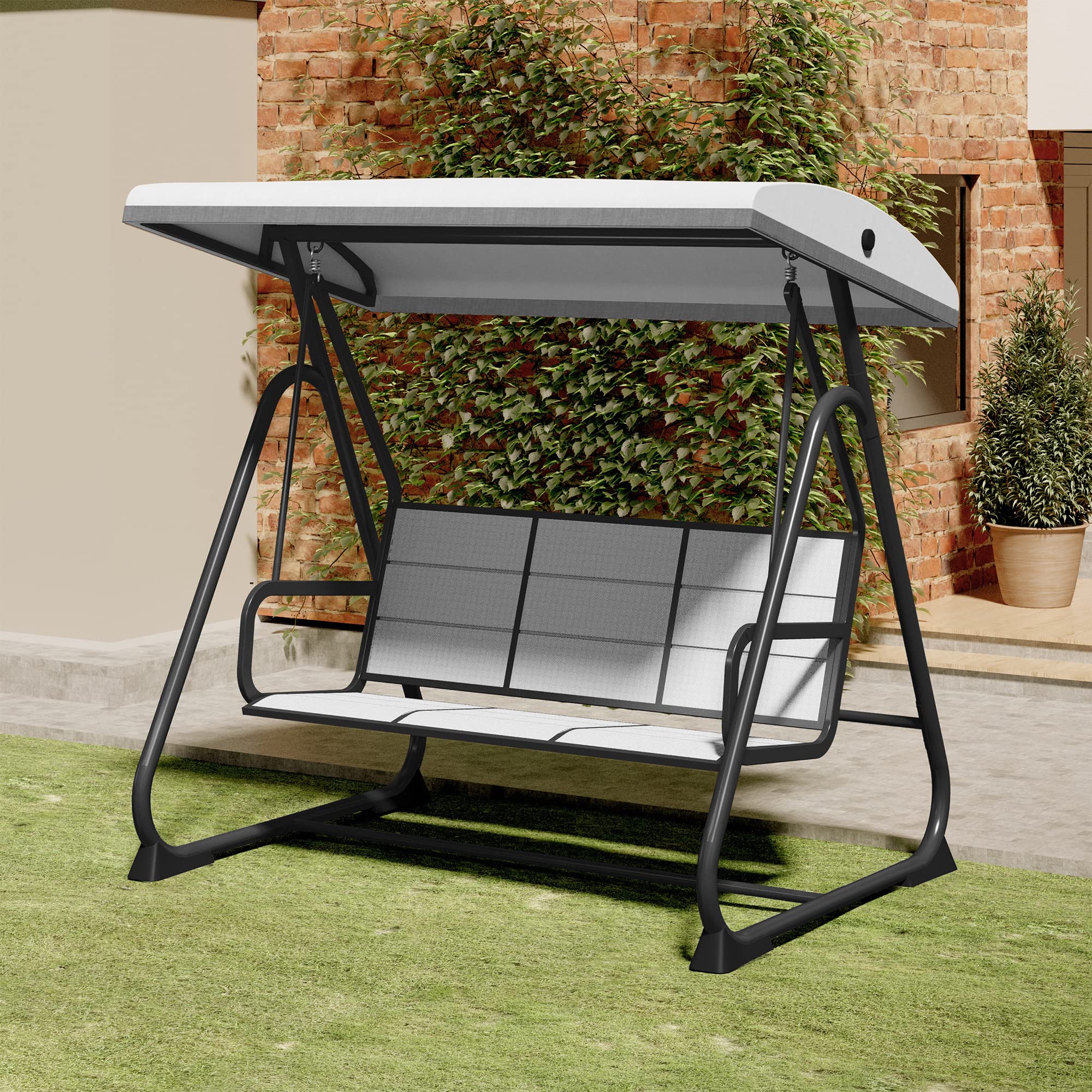 EAST OAK 3-Person Outdoor Patio Swing Chair with Adjustable Canopy - Comfortable Breathable Porch Swing for Garden, Balcony, Backyard - Charcoal Black - Perfect for Relaxing, Lounging and Outdoor Entertaining