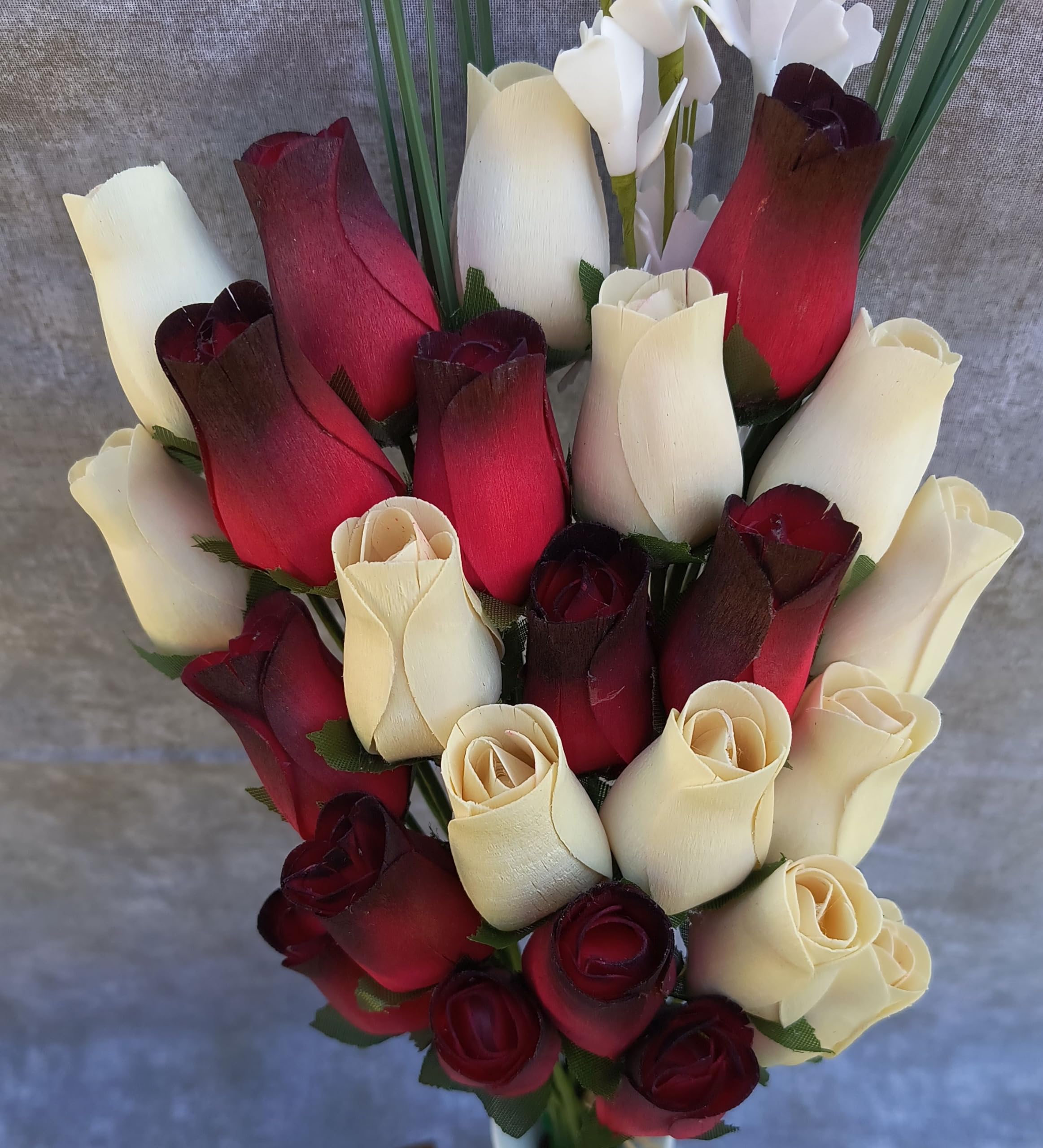 2 Dozen Red Roses with Black Tips and White Wooden Stems - Elegant Artificial Flower Bouquet for Wedding Centerpieces, Home Decor, and Romantic Gifts