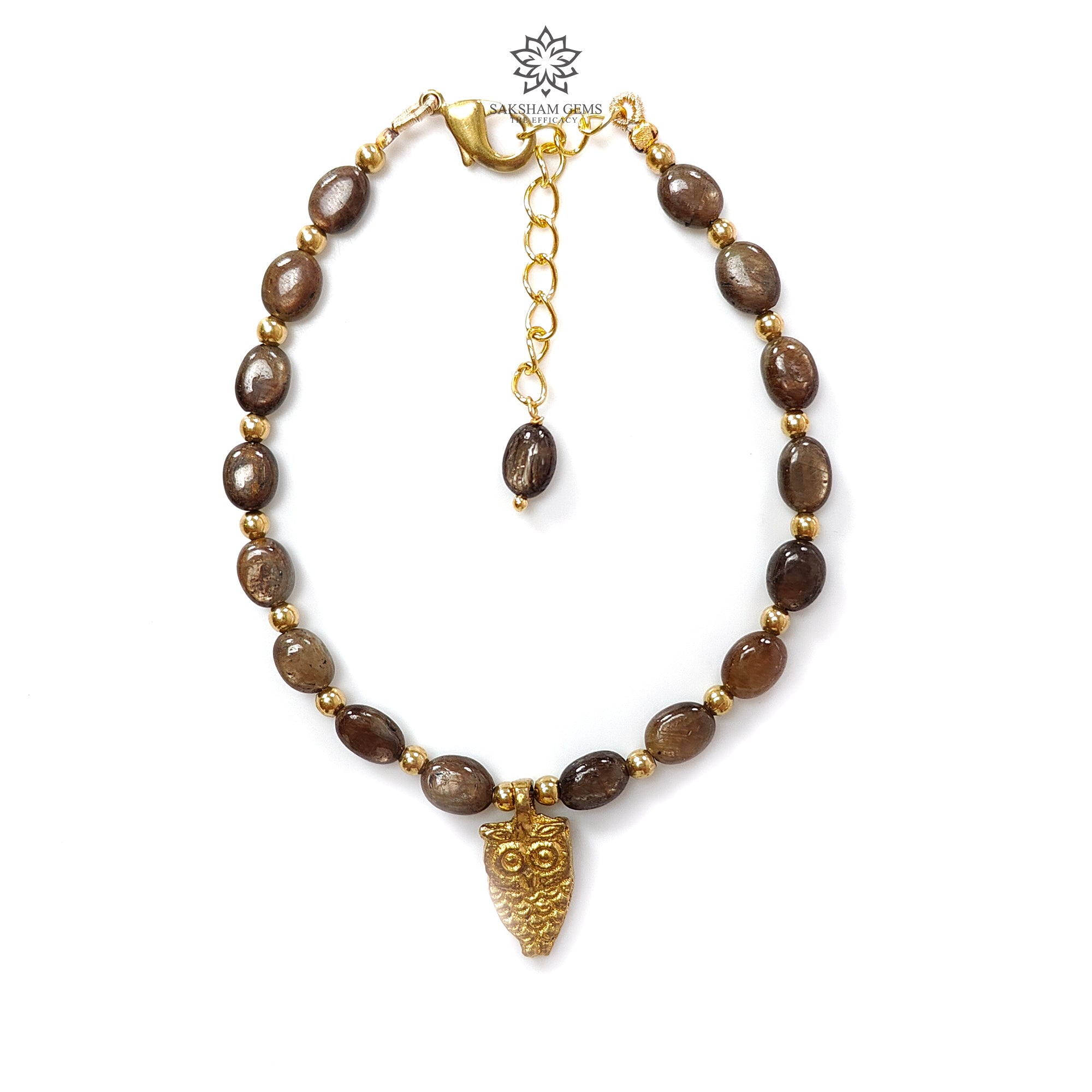 Golden Brown Chocolate Sapphire Beads Bracelet - 43.40cts Natural Untreated Oval Sapphire Brass Jewelry (7x5mm, 6.3