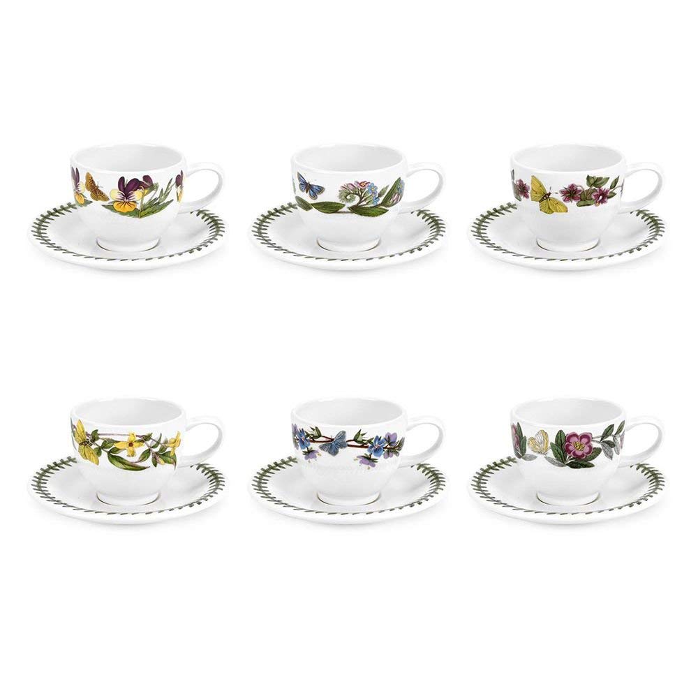 Portmeirion Botanic Garden Espresso Cup and Saucer Set of 6 - Elegant Floral Design Coffee Cups for Home, Cafe, and Gift Giving