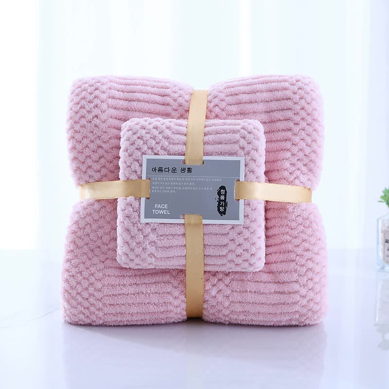 2-Pack Light Pink Coral Fleece Bath Towel Set - Ultra Soft, Absorbent & Lint-Free for Home, Spa, Gym & Beach Use