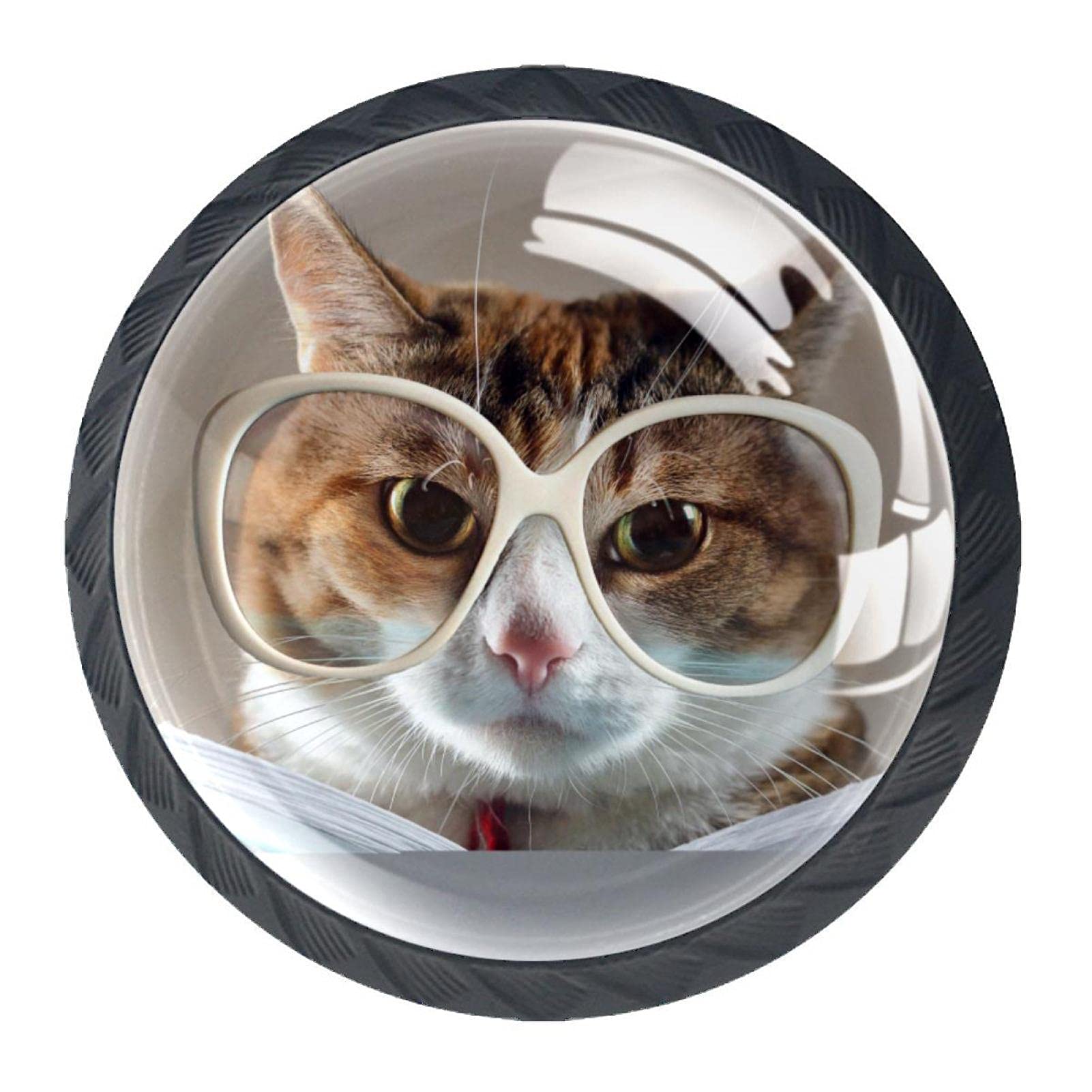 Cat Reading Book Cabinet Knobs - 4 Pack for Kitchen Drawers & Doors