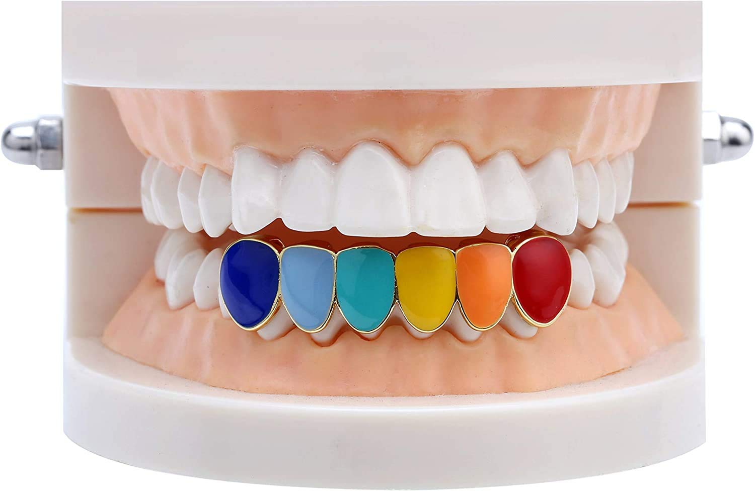 18K Gold Plated Rainbow Bottom Hip Hop Grillz for Teeth - Unisex Dental Jewelry for Men & Women | Perfect for Hip Hop Performances, Concerts, and Streetwear Fashion