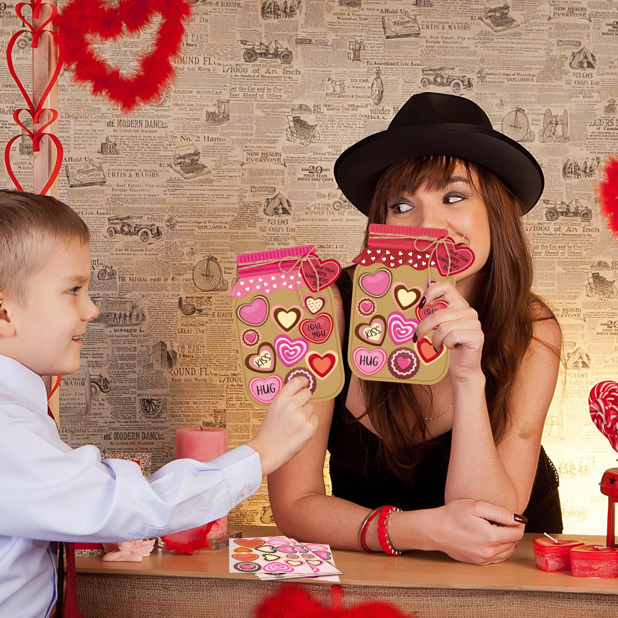 WATINC DIY Valentine's Day Candy Jar Craft Kit - 30PCS Heart-Shaped Candy Jar Making Supplies for Kids, Home, School & Classroom Activities | Perfect for Valentine Gifts, Party Decor & Creative Fun