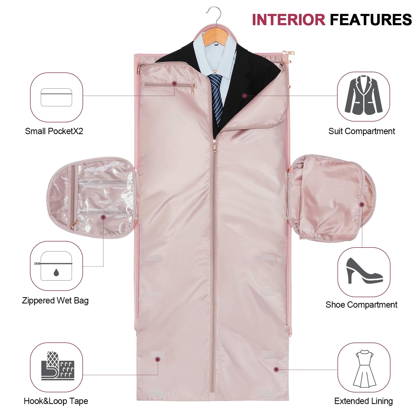 Modoker Rolling Garment Bags with Wheels - PU Leather Convertible Travel Garment Duffel Bag for Women, Trolley Suitcase Luggage with Smooth Wheels (Pink) - Perfect for Business Trips, Vacation & Airplane Travel