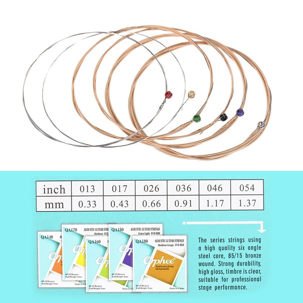 Orphee QA180 Acoustic Guitar Strings 6-Pack (.013-.054) - 85/15 Bronze Wound, Hexagonal Steel Core, Super Light Tension - Perfect for Folk, Country & Fingerstyle Playing