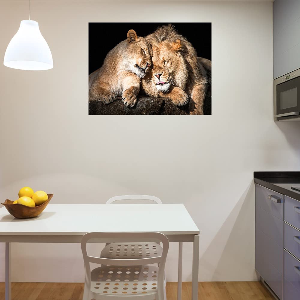 Lion Love Fine Art Canvas Wall Decor by Artist Belle Maison - 56x42 Inch Ready to Hang Painting for Living Room, Bedroom, Office - Perfect for Home, Office & Commercial Spaces