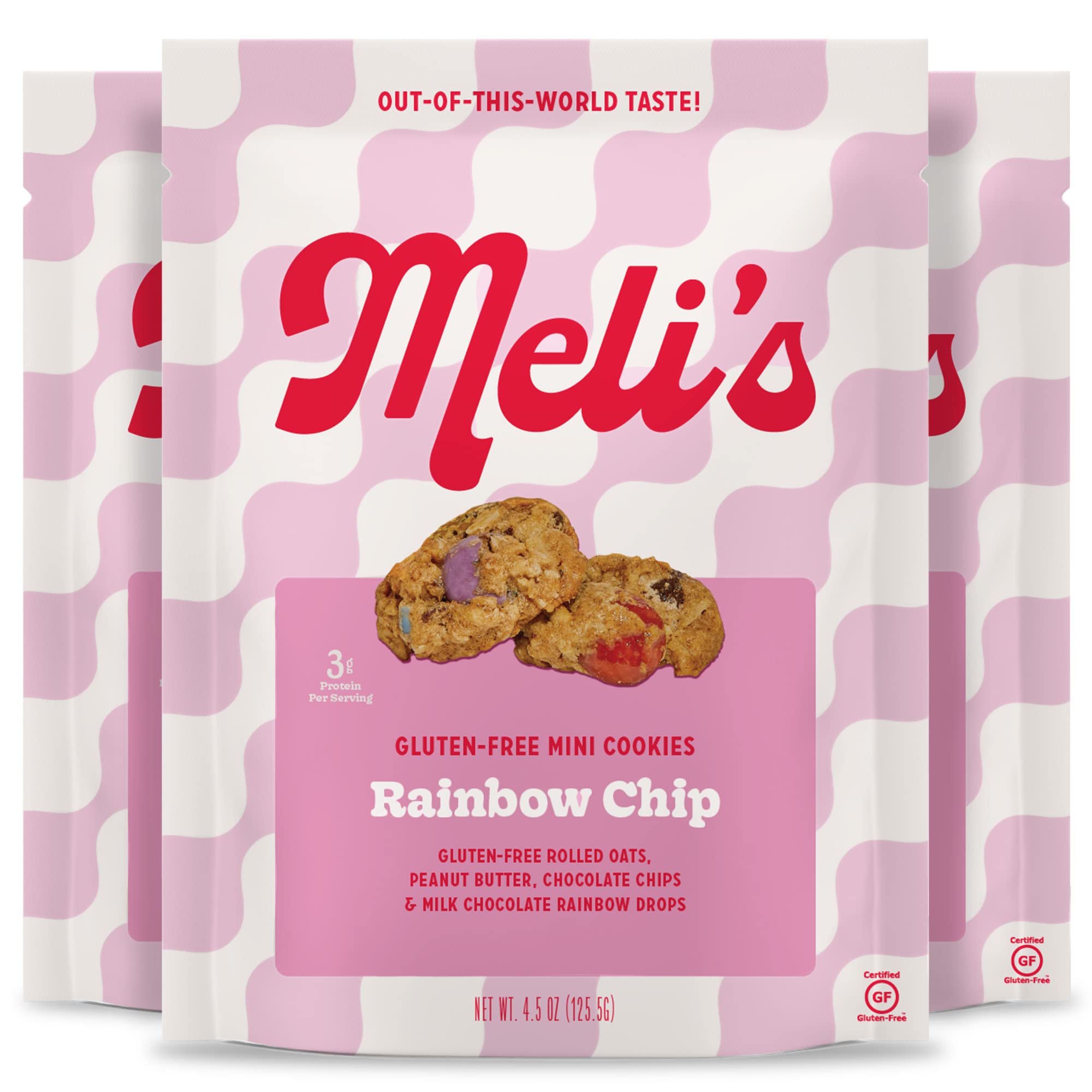 **Meli's Mini Cookies - Gluten Free, Vegan Rainbow Chip Cookies with Milk Chocolate, Peanut Butter & Rolled Oats - Healthy Kids Snacks for School, Lunch Box & Afternoon Treats - 3-Pack Bundle**