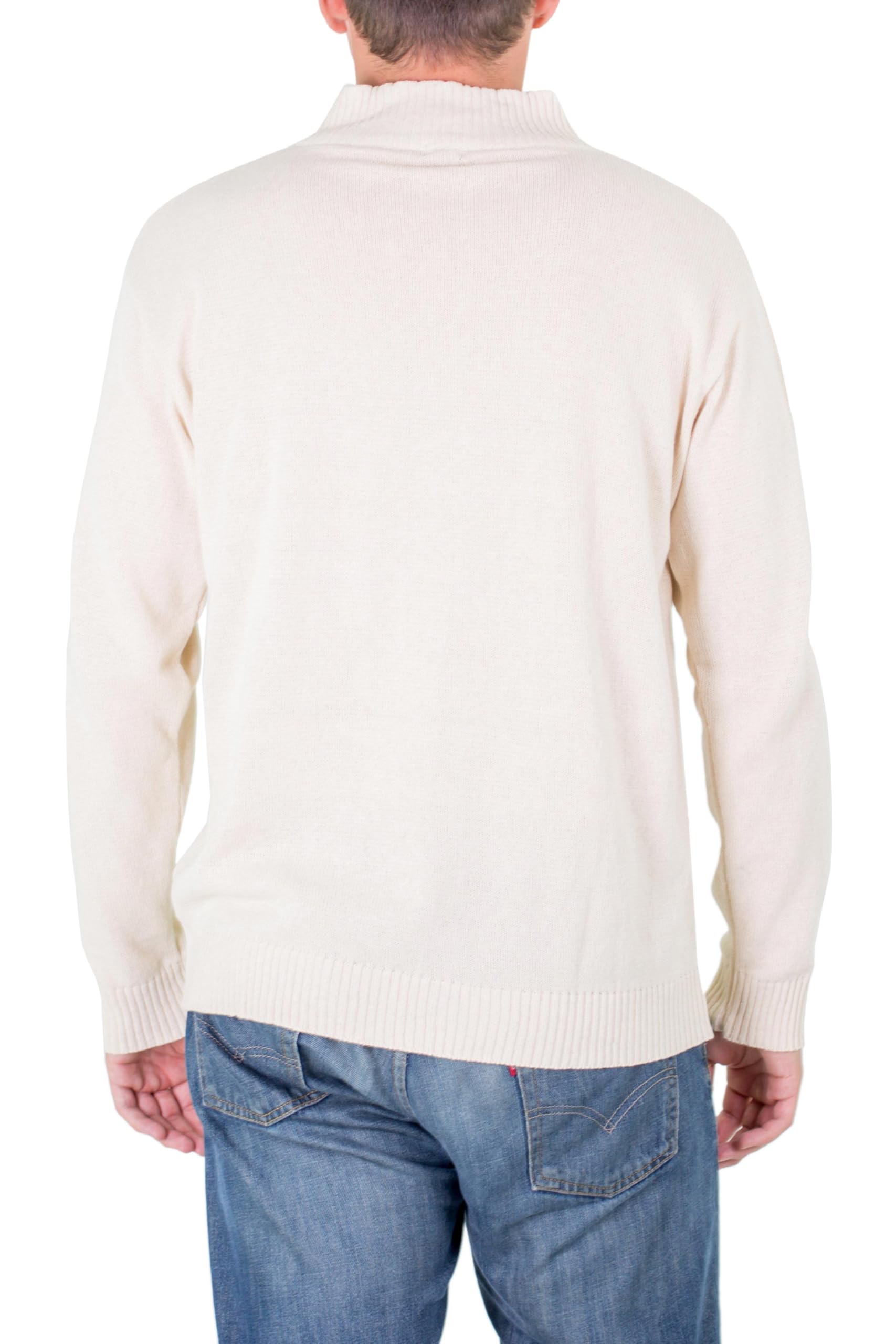 Handmade Men's Cotton Sweater - Ivory Pullover | Sustainable Natural Materials | Eco-Friendly Guatemala Artisan Clothing | Perfect for Casual Wear, Outdoor Activities & Cozy Winter Fashion