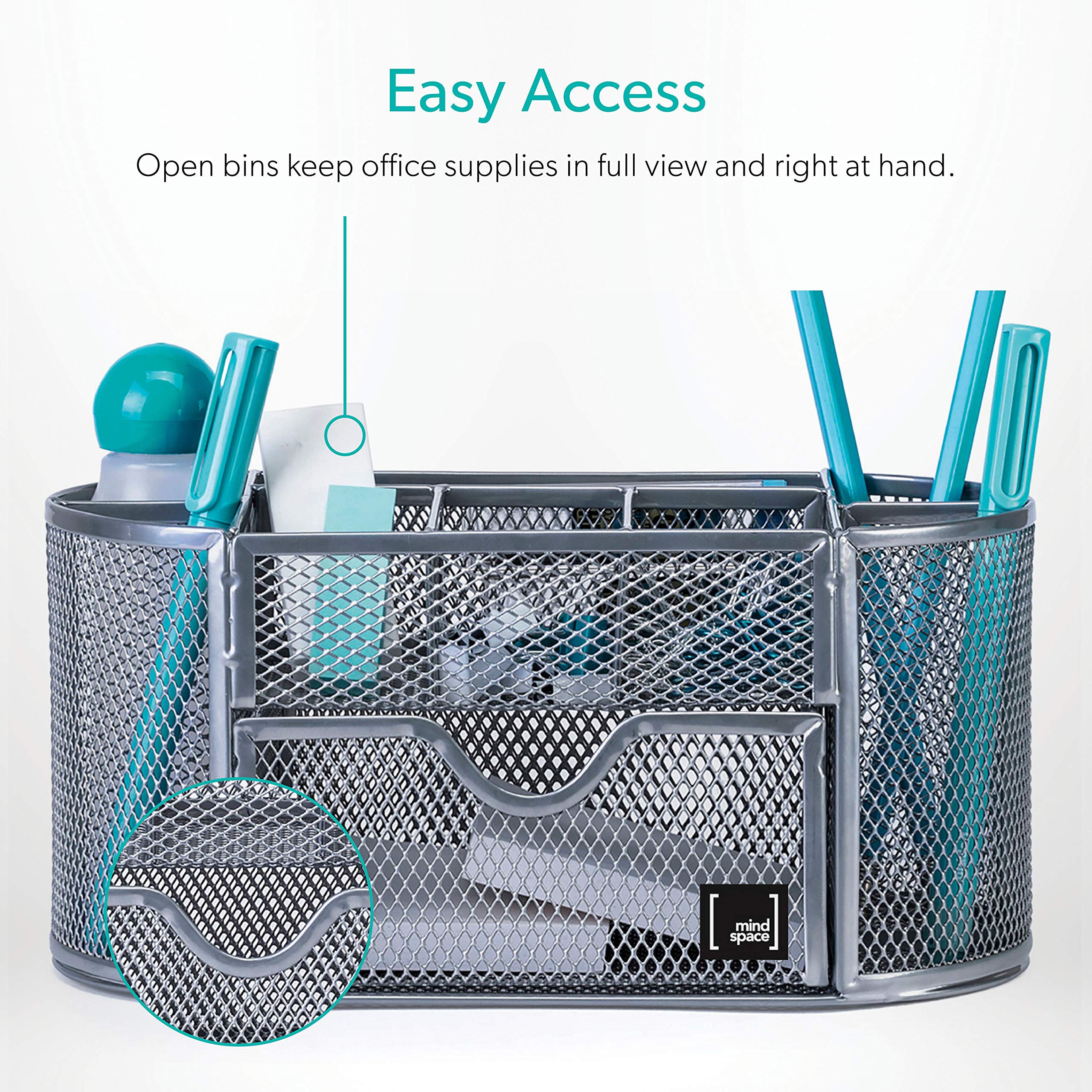 Mesh Desk Organizer with 8 Compartments & Drawer - Office Storage for Pens & Accessories | Workspace Essentials