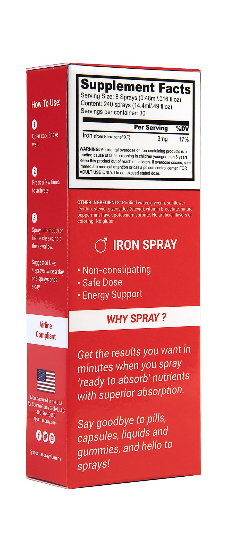 SpectraSpray Iron Supplement - Fast Absorbing Oral Spray with Essential Minerals for Energy & Vitality | Supports Healthy Blood & Immune System - Perfect for Athletes, Vegans & Busy Professionals