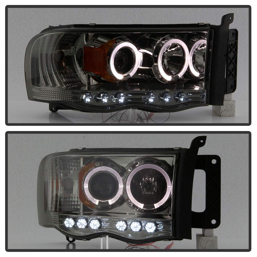 ACANII LED Halo Ring Projector Headlights for 2002-2005 Dodge Ram 1500/2500/3500 - Smoked Lens Headlamp Assembly Pair - Upgrade Your Truck Lighting for Night Driving & Off-Road Adventures