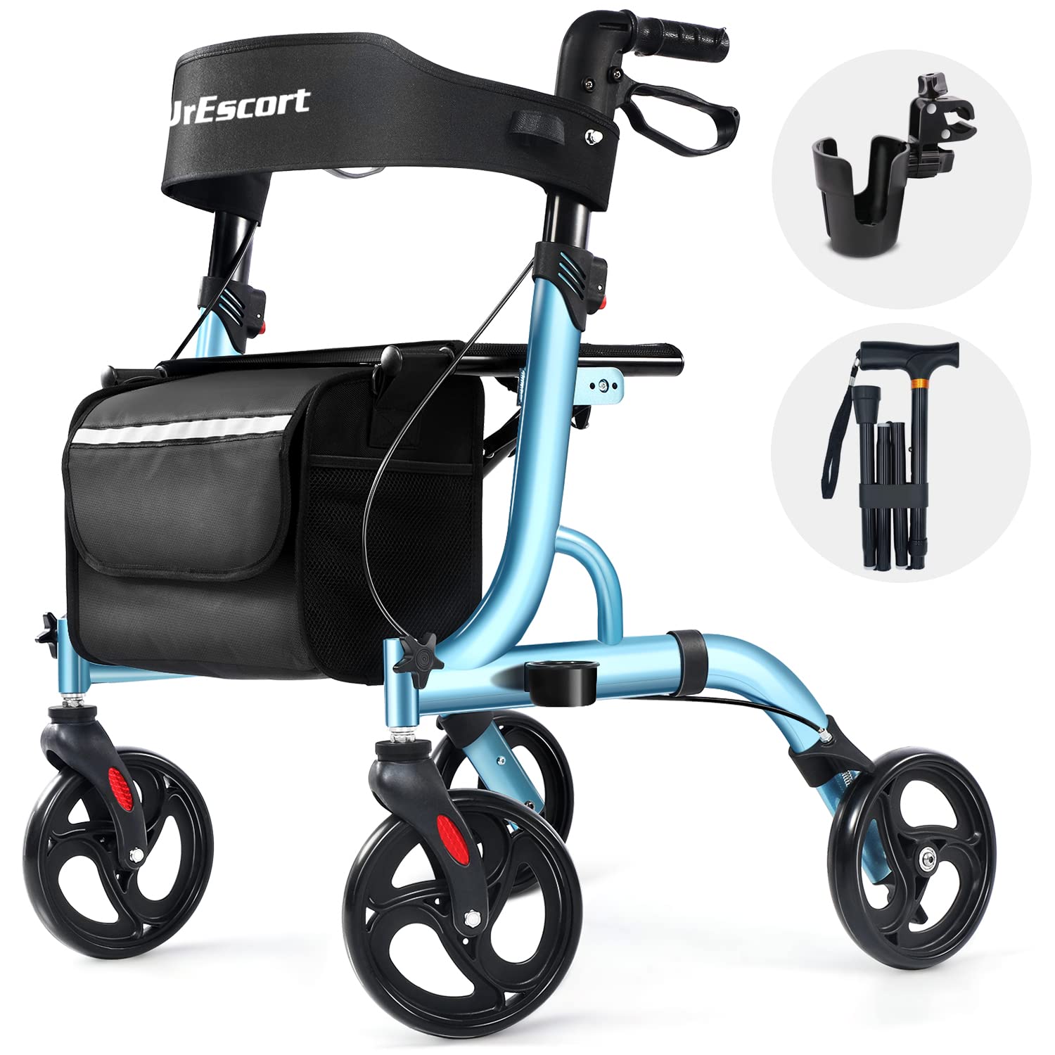 Lightweight Aluminum Folding Rollator Walker with Seat for Seniors - Adjustable Handle, 8
