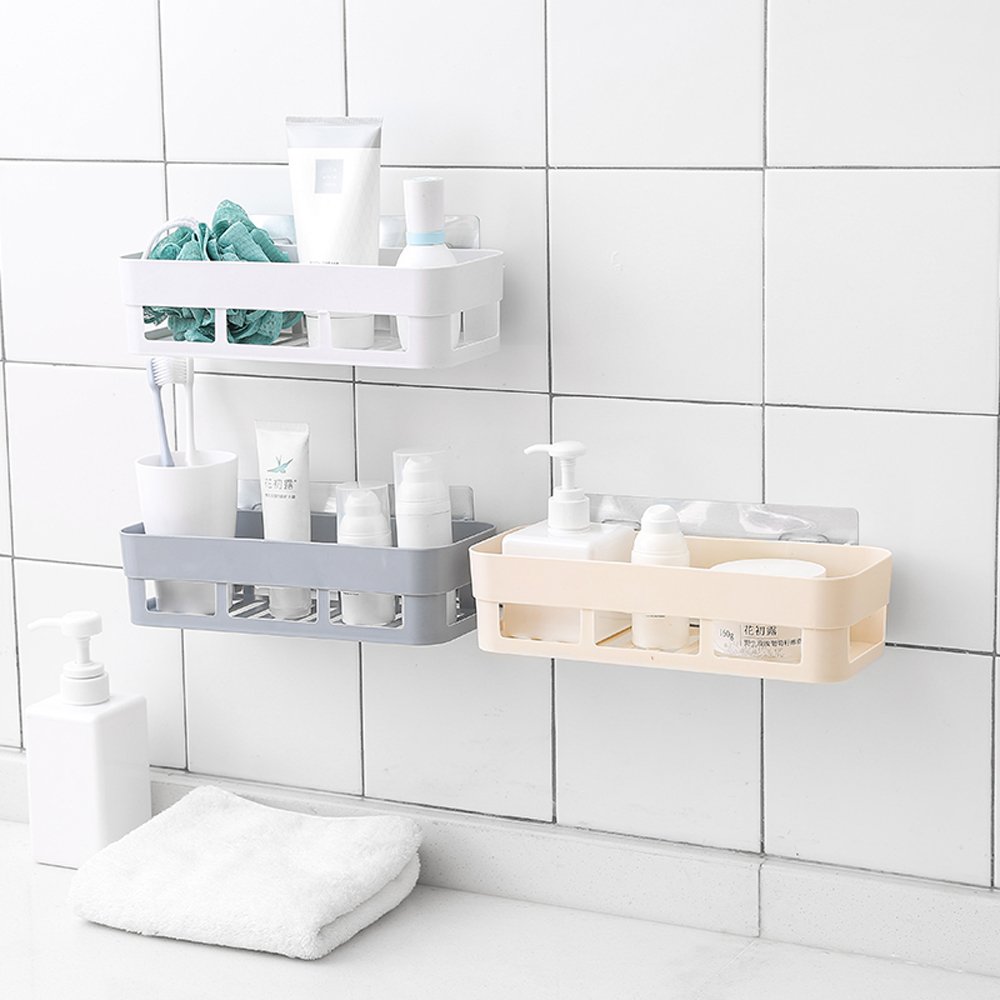 Yosoo Plastic Corner Shelf - Wall Mounted Adhesive Shower Basket Organizer for Bathroom Storage (White) | Space-Saving Solution for Small Bathrooms, Showers & Kitchen Organization