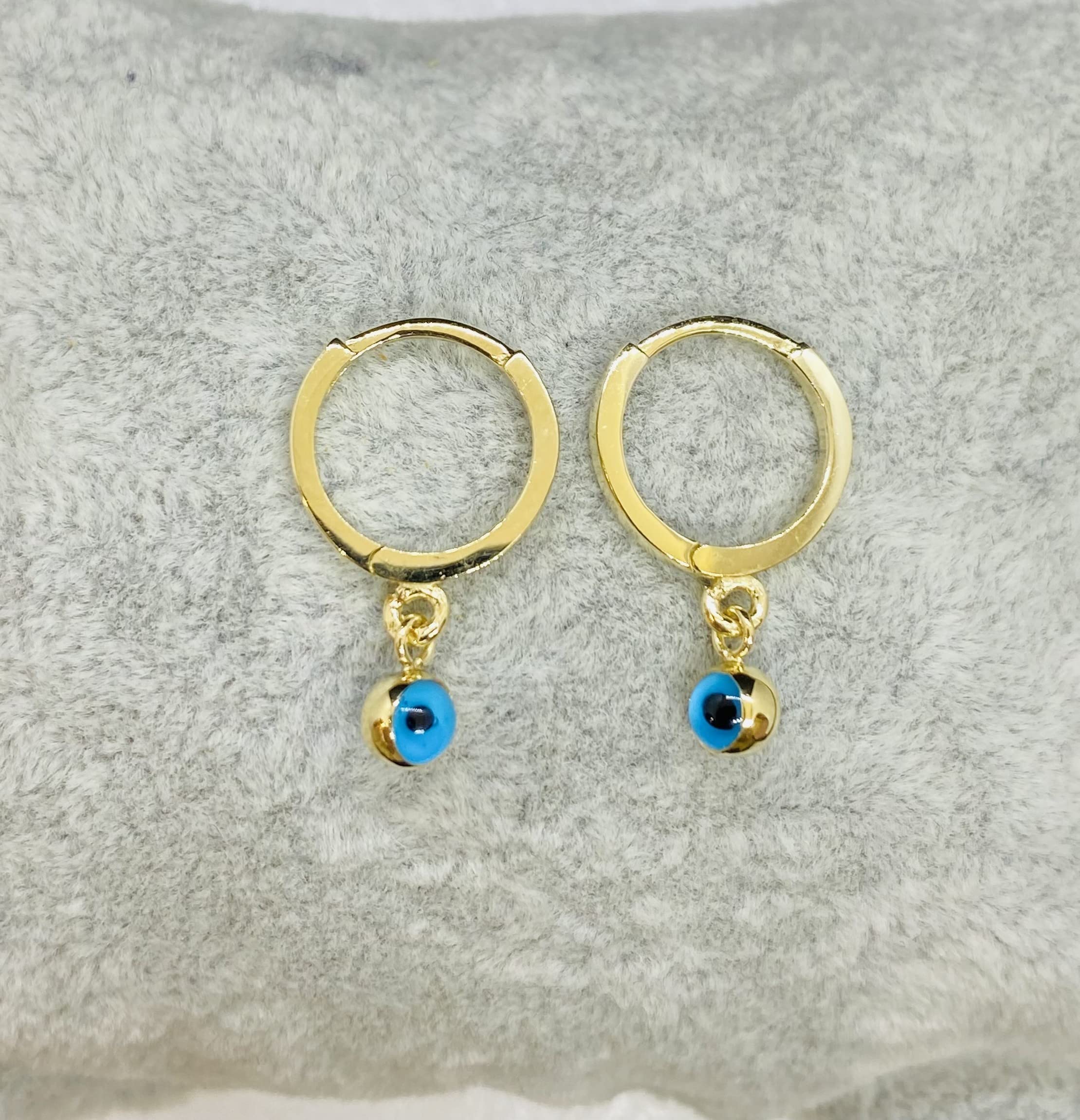 14K Solid Gold Evil Eye Hoop Earrings for Girls - Two-Sided Dangle Drop Nazar Jewelry - Baby & Teen Birthday Gift - Perfect for Parties, School & Special Occasions
