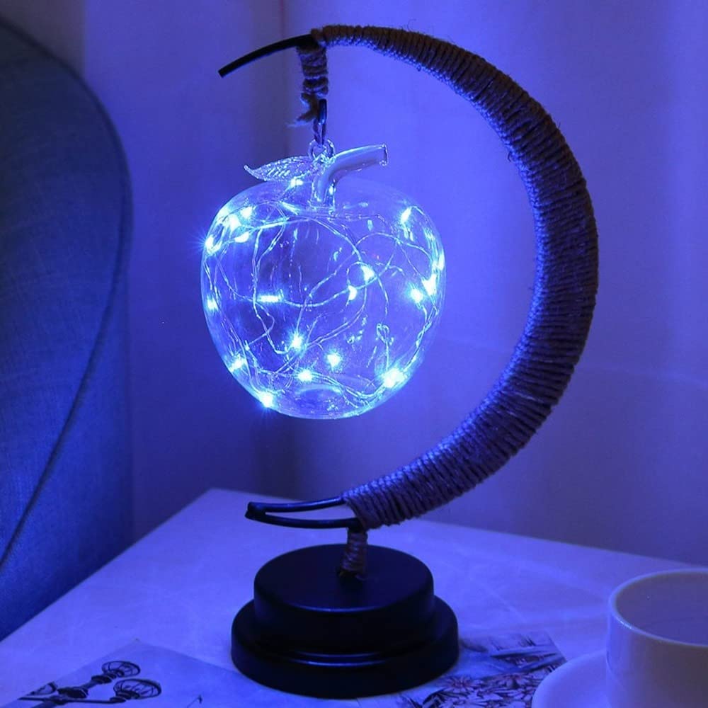 Xiaoyige LED Star & Moon Night Light - USB Powered Apple Christmas Decor, Warm White Twine Iron Light for Bedroom, Birthday Gifts, Holiday Party Decoration