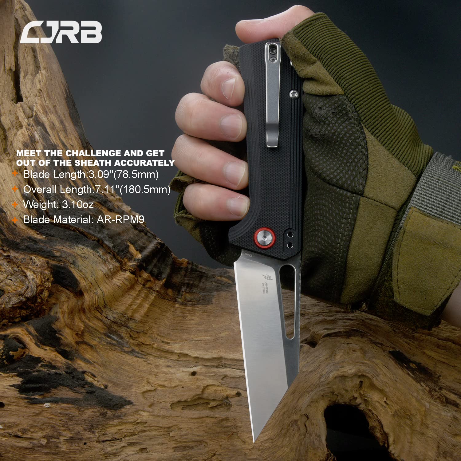 CJRB RUFFIAN Folding Pocket Knife (J1924-BK) - AR-RPM9 Powder Steel Blade, Black G10 Tactical Handle, EDC Knife Designed by Dirk Pinkerton | Perfect for Outdoor Camping, Survival Gear & Everyday Carry