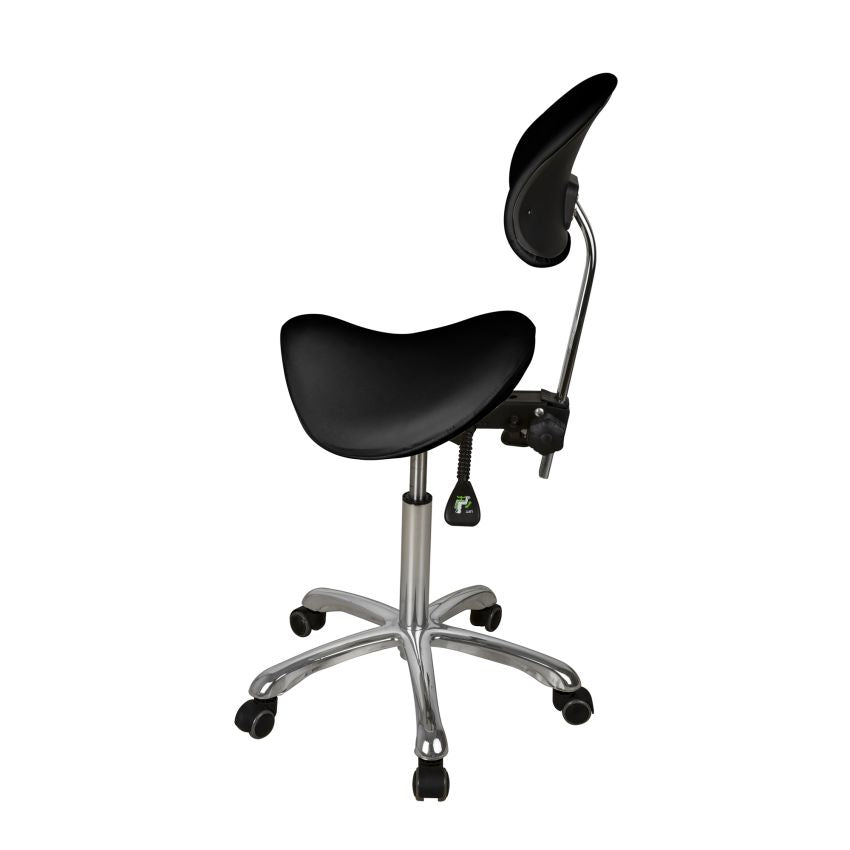 Silverfox Saddle Rolling Stool with Adjustable Height & Backrest 1025A - Ergonomic Rolling Chair for Dental, Medical, Salon & Tattoo Professionals