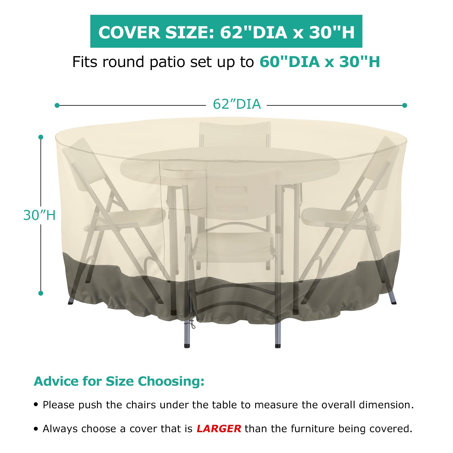 **Waterproof UV-Resistant Outdoor Furniture Covers for Small Table & Chairs Set - 62 Inch Diameter, Beige & Olive - Perfect for Patio, Fire Pit Table, and Garden Protection**