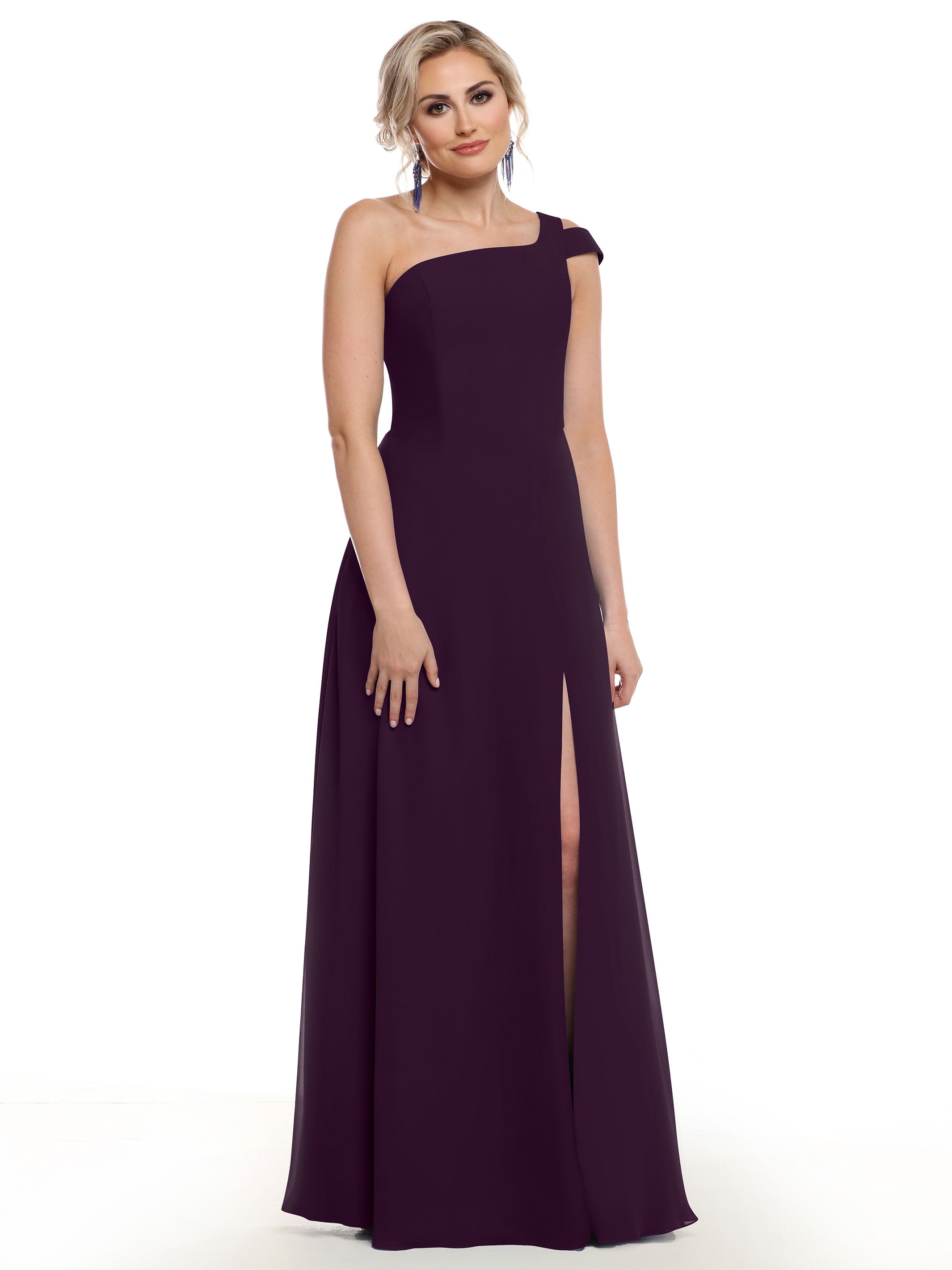 Elegant 80139 Chiffon A-Line One Shoulder Bridesmaid Dress with High Slit - Perfect for Weddings, Formal Events & Evening Parties