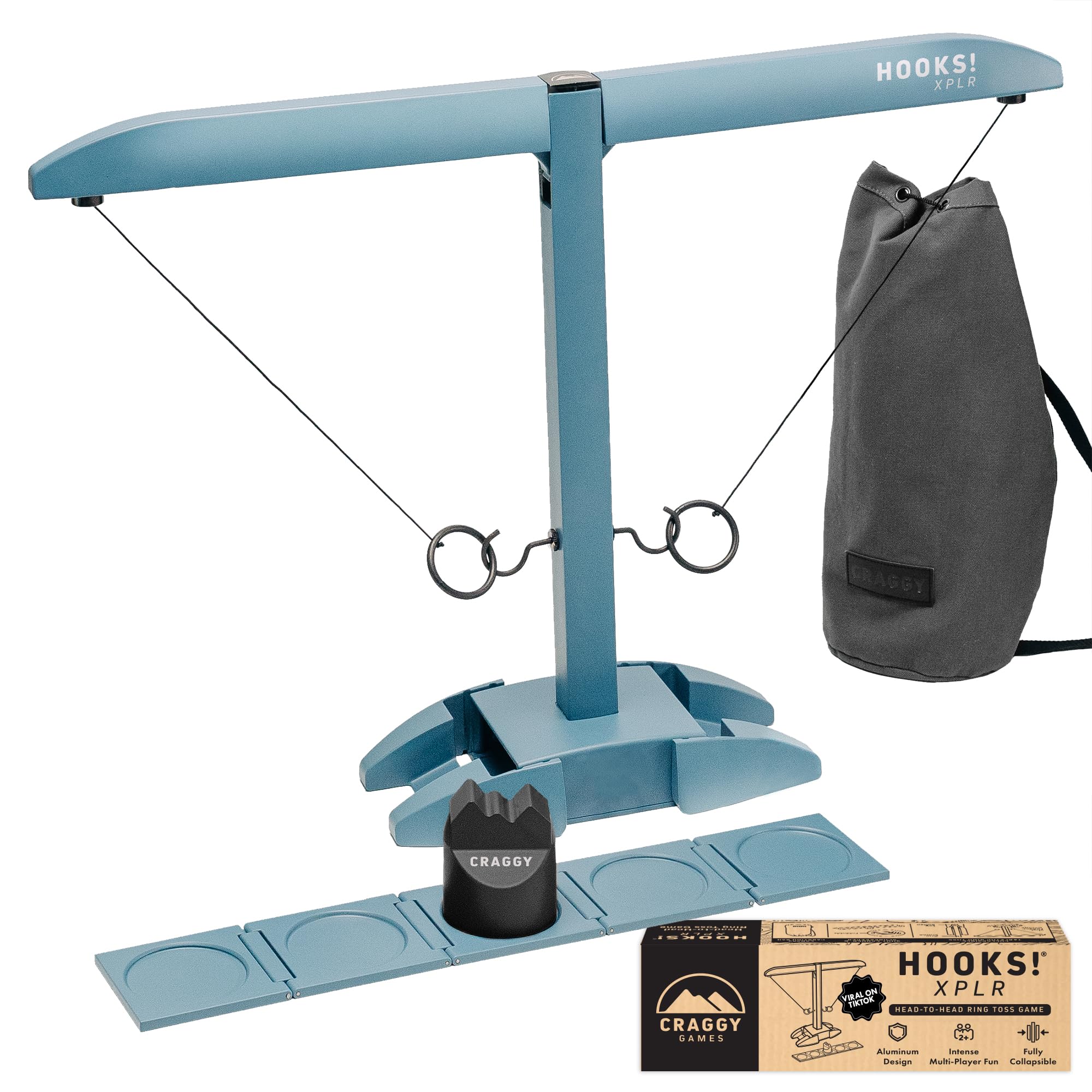 Craggy Games Ring Toss & Ladder Toss Outdoor Game Set - Portable Aluminum Hook and Ring for Backyard, Beach, Camping - Fun Family Party Games for Kids & Adults - Perfect for BBQs, Tailgating and Picnics