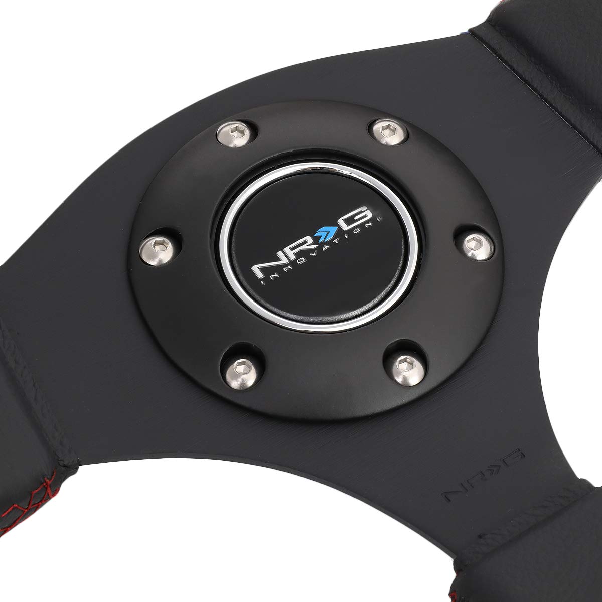 NRG Innovations RST-007R 320mm Leather Grip Racing Steering Wheel with Dual Side Buttons - Universal Fit for Drifting, Track Racing & Car Enthusiasts - Includes Free LED Keychain Flashlight for Night Use