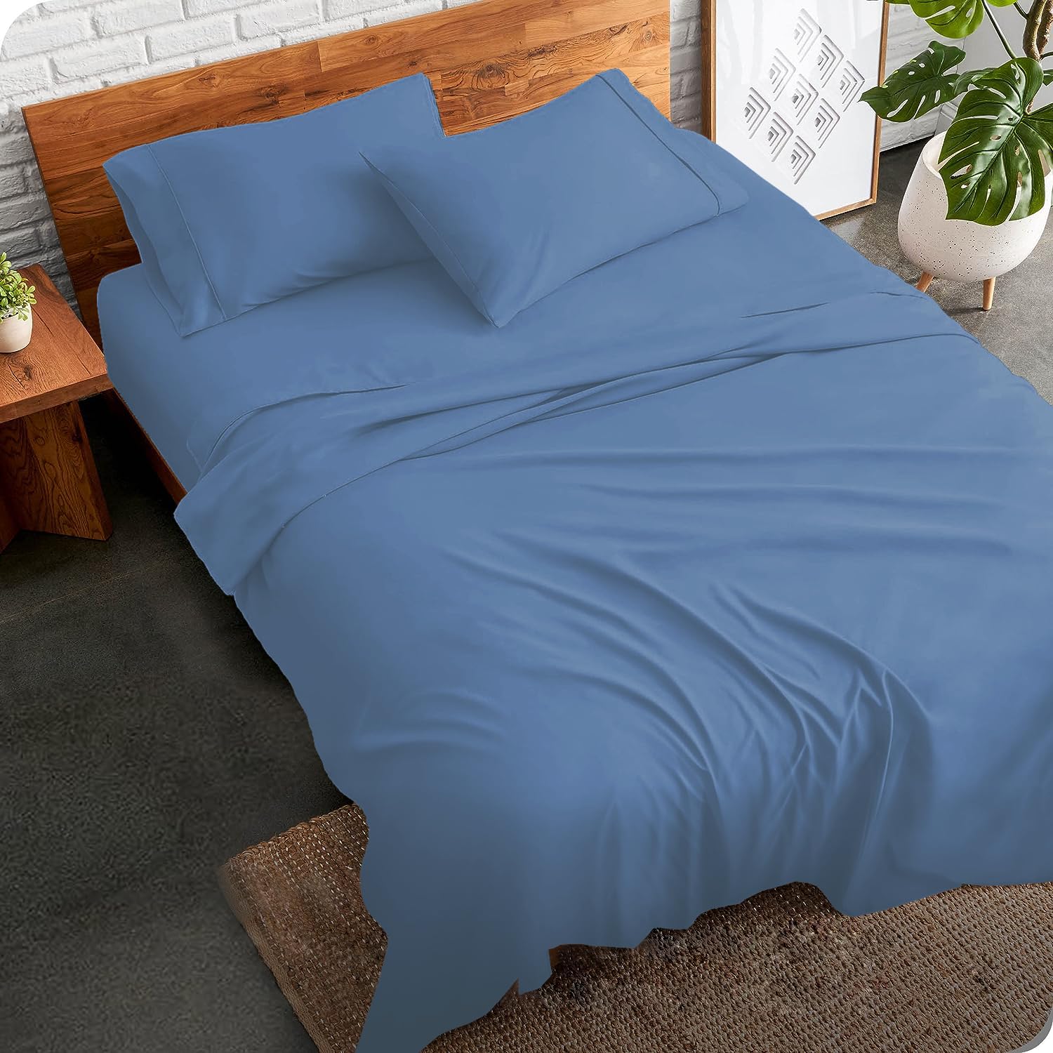 Luxury 800 Thread Count King Size Egyptian Cotton Bed Sheet Set - 6 Piece (Fitted Sheet, Flat Sheet, 4 Pillowcases) - Medium Blue Solid - 15
