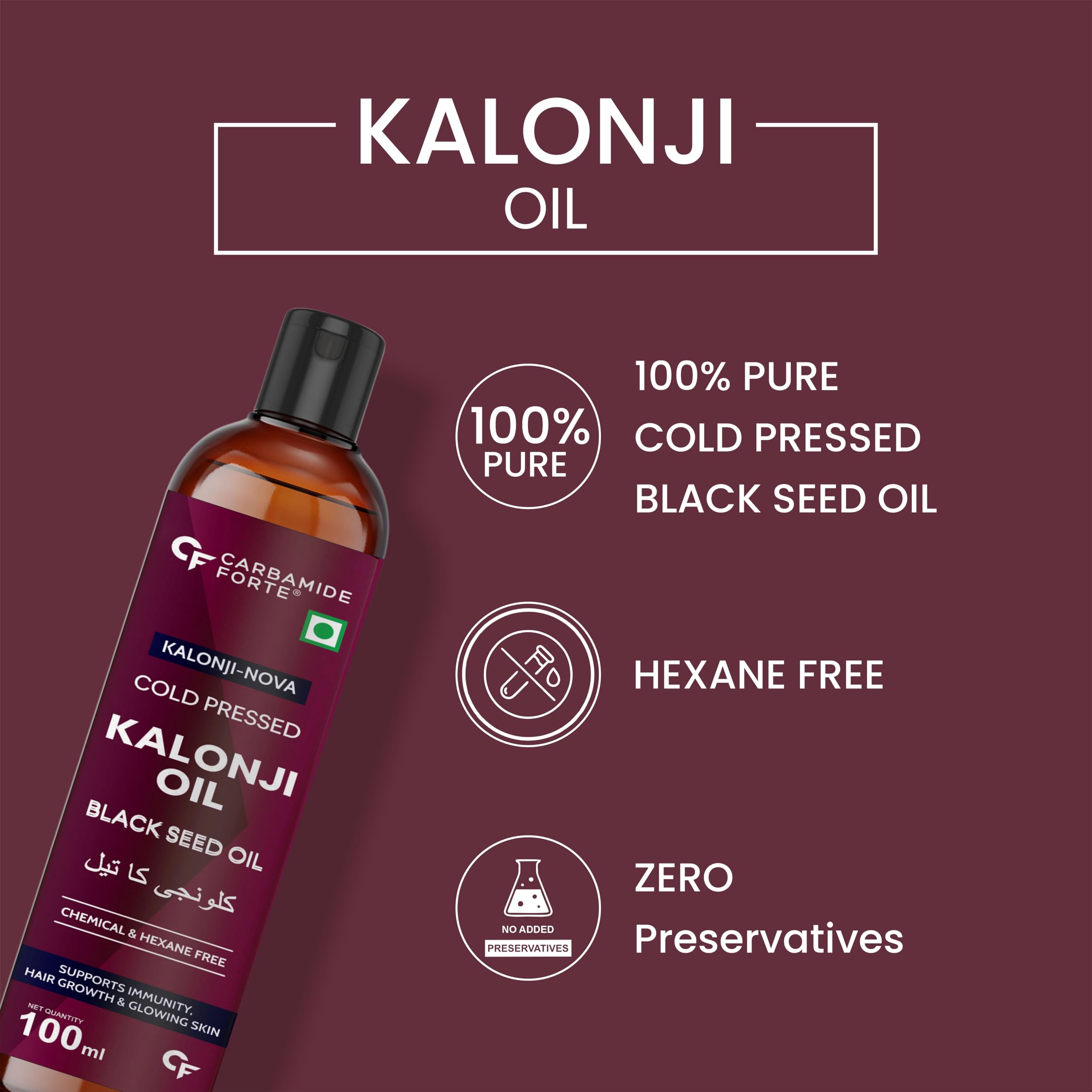Pure Cold Pressed Black Seed Oil (Kalonji Oil) for Hair Growth & Skin Care - Virgin Grade Nigella Sativa - 100ml - Natural Remedy for Dandruff, Dry Scalp & Healthy Hair - Perfect for DIY Beauty & Aromatherapy