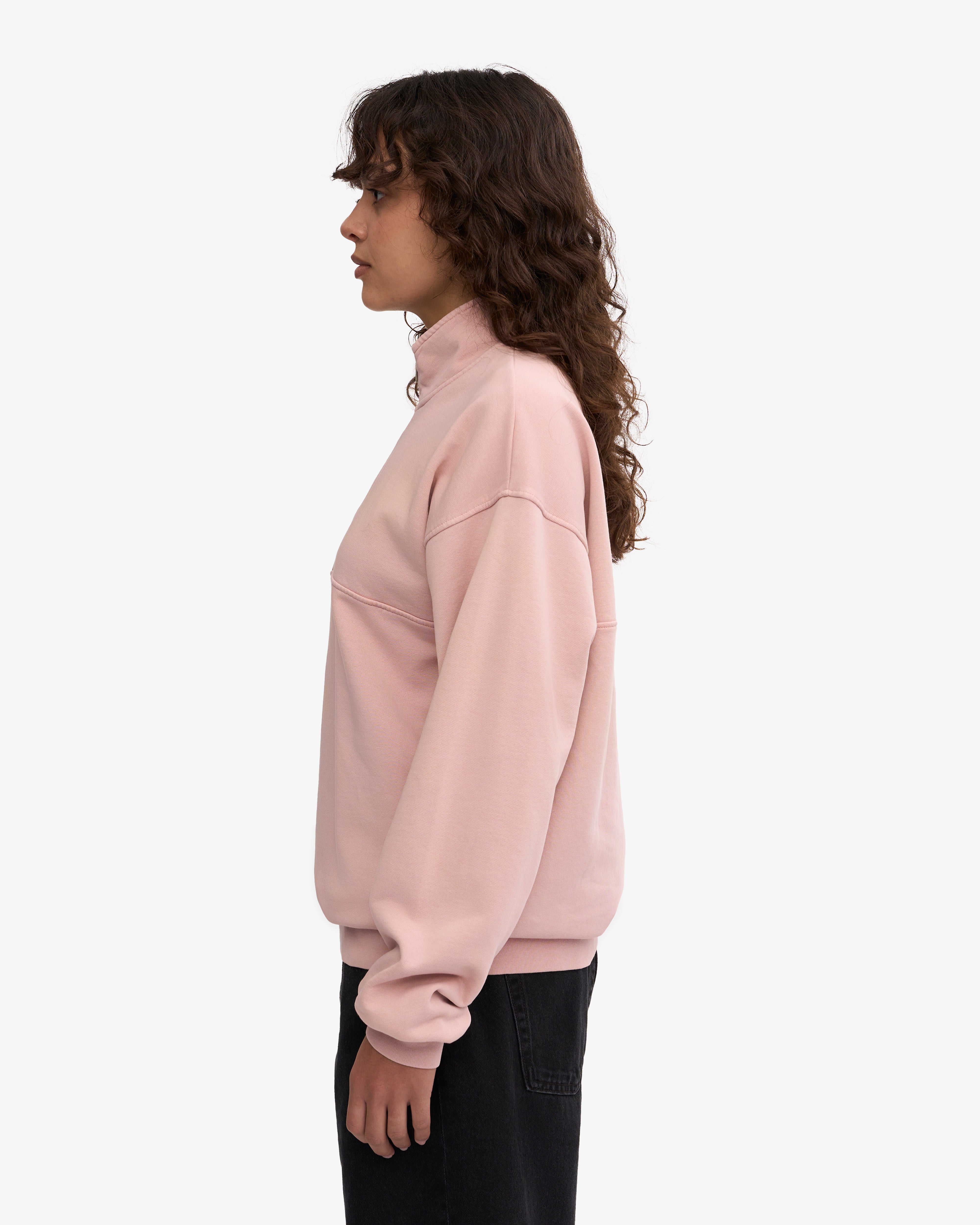 Organic Quarter Zip Sweatshirt for Women - Soft Faded Pink Pullover | Casual Wear, Outdoor Activities & Layering