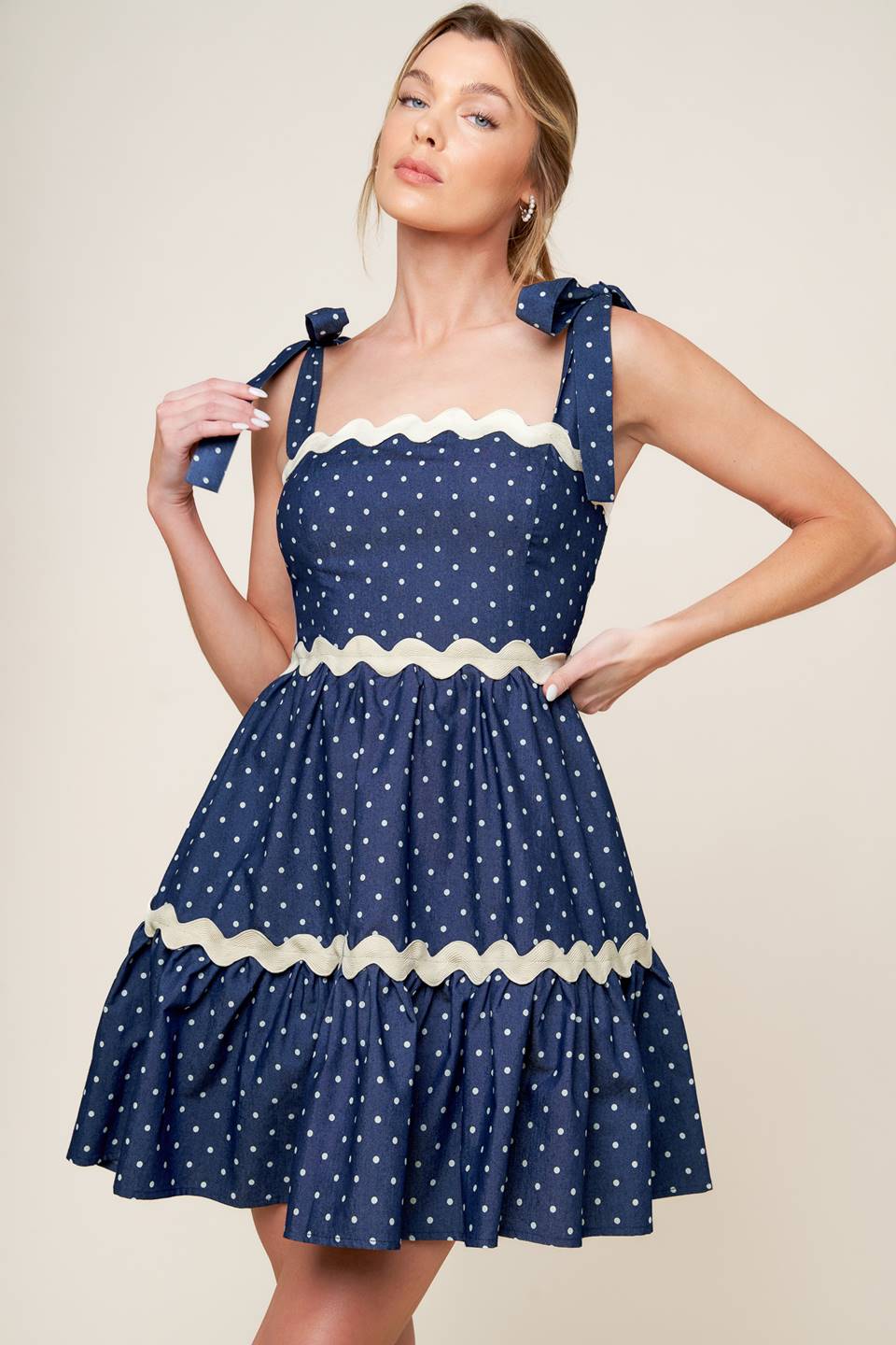 Divinely Dotted Mini Dress in Indigo - Flowy Summer Dress for Women, Perfect for Beach Vacations, Date Nights & Casual Outings