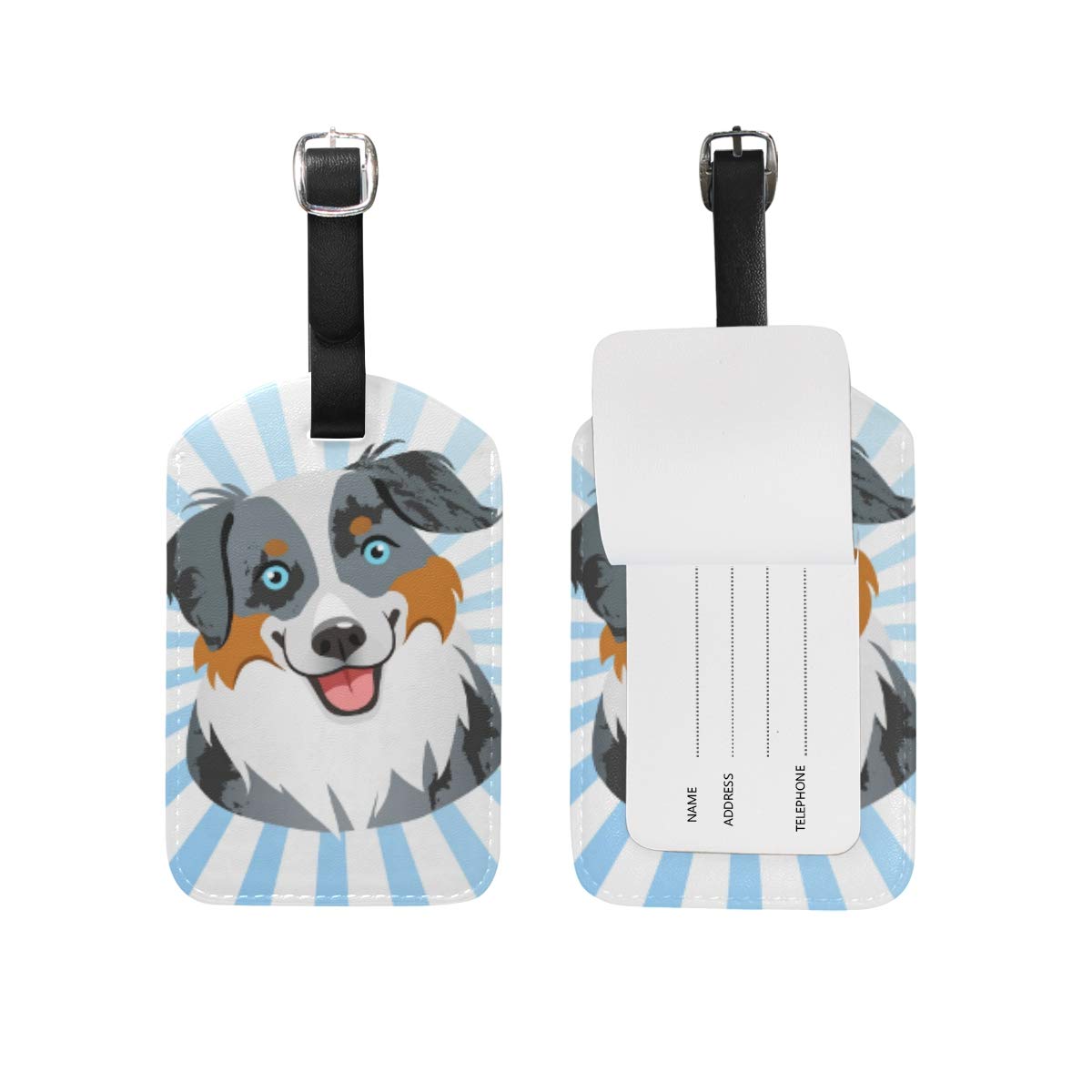 **Australian Shepherd Luggage Tags - Genuine Leather Travel ID Labels for Suitcases & Bags (1 Piece) - Perfect for Airports, Cruises & Travel Adventures**