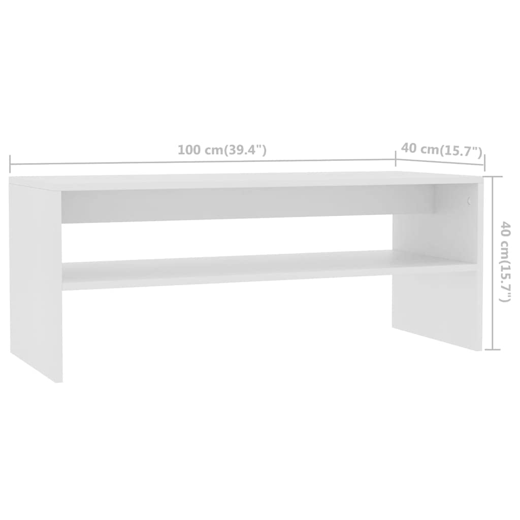 Modern White Coffee Table with Shelf - 39.4