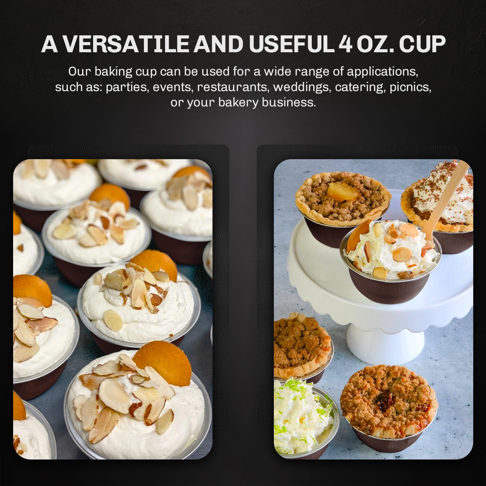 KitchenDance 4oz Disposable Colored Aluminum Foil Baking Cups - 1000 Pack Chocolate Brown Baking Pans for Creme Brulee, Desserts, Cupcakes & Muffins | Perfect for Home Baking, Party Treats & Commercial Kitchen Use