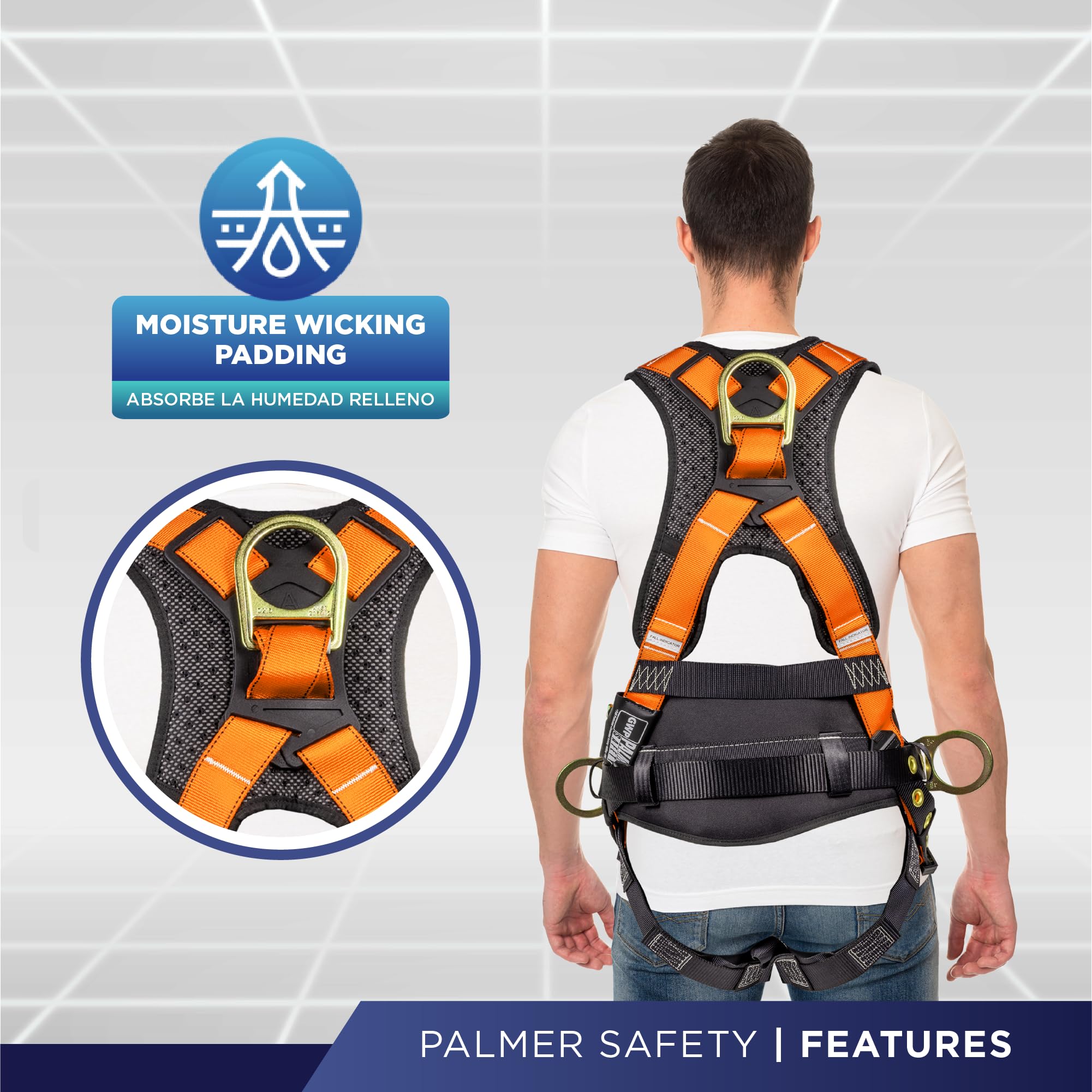 **Palmer Safety Hammerhead 5-Point OSHA-Compliant Fall Protection Harness with Back Padding – Heavy Duty Full Body Safety Harness for Construction, Roofing & Industrial Work | Adjustable QCB Chest Buckle & Tongue Buckle Leg Straps | Ideal for Roofers, Electricians & Warehouse Workers – Perfect for High-Risk Work Environments**