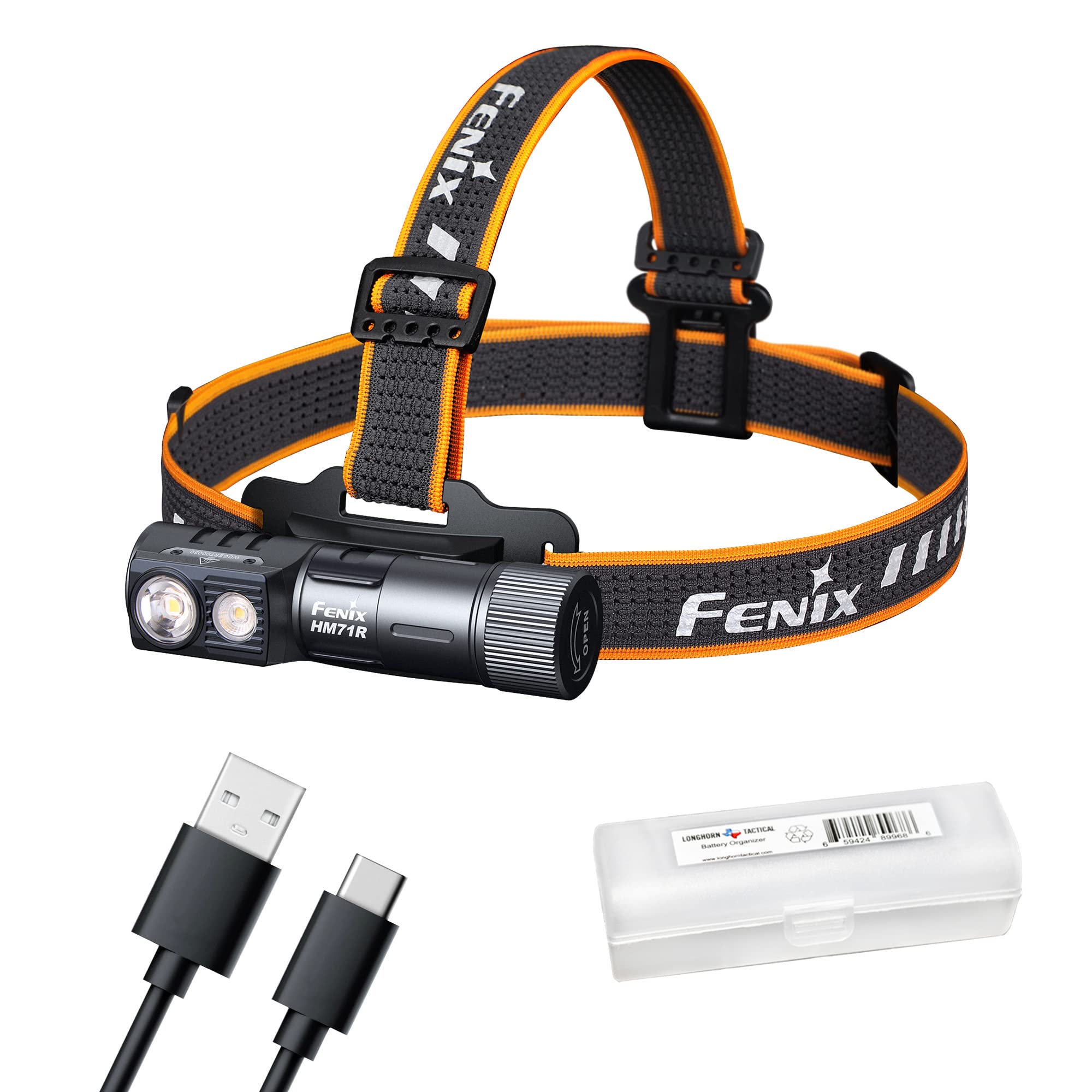 Fenix HM71R 2700 Lumen Super Bright USB-C Rechargeable Headlamp - 90° Right Angle Flashlight with Spot/Flood Light & LumenTac Organizer | Industrial Grade Headlight for Camping, Hiking, Fishing & Outdoor Work