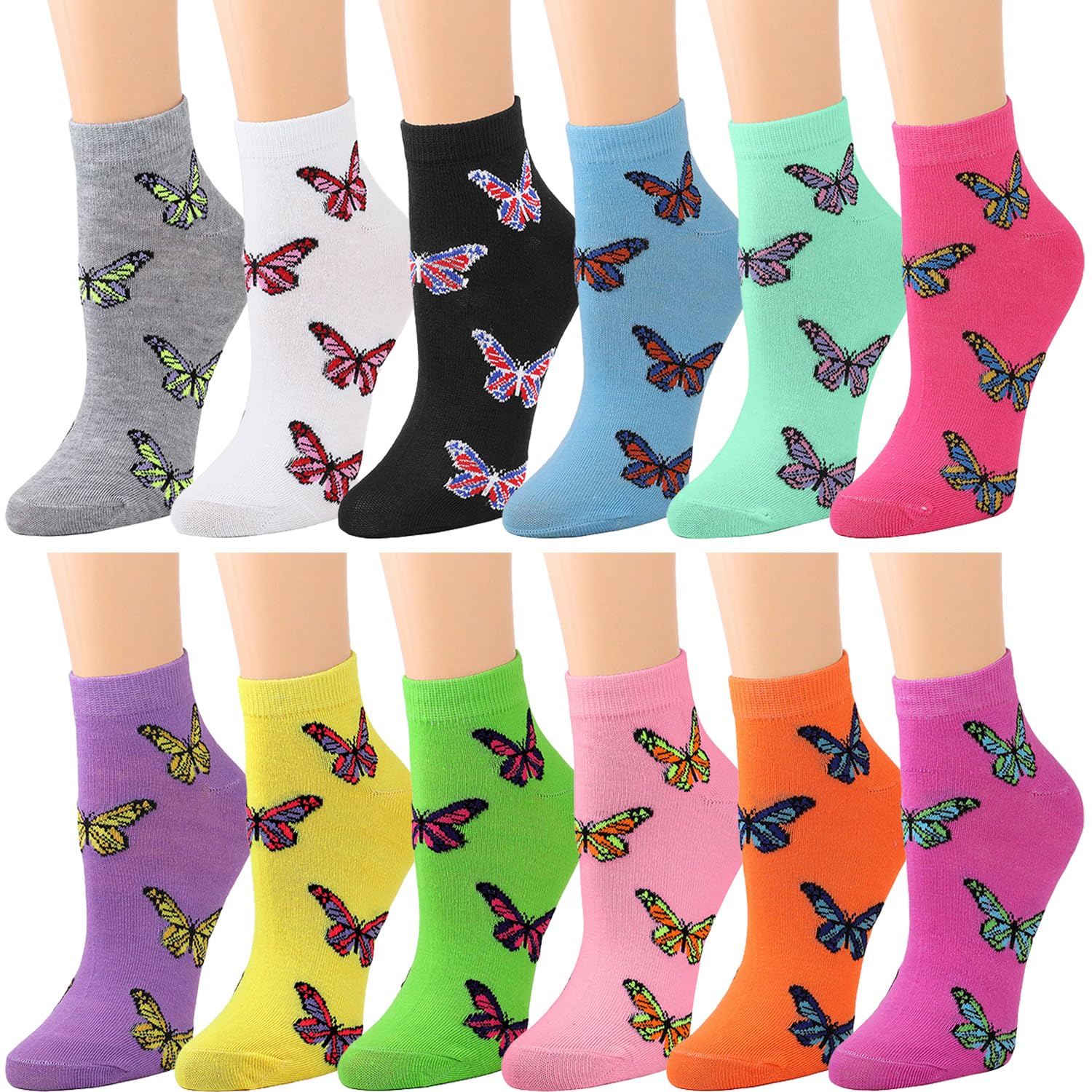 Falari 12 Pairs Women's Colorful Ankle Socks - Soft, Lightweight & Breathable Athletic Socks for Running, Yoga, Workout & Everyday Wear