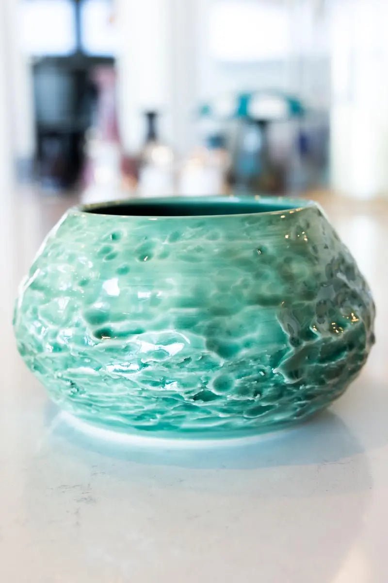 Medium Large Decorative Jade Textured Stoneware Pot - Perfect for Indoor Plants, Home Decor & Feng Shui Arrangements