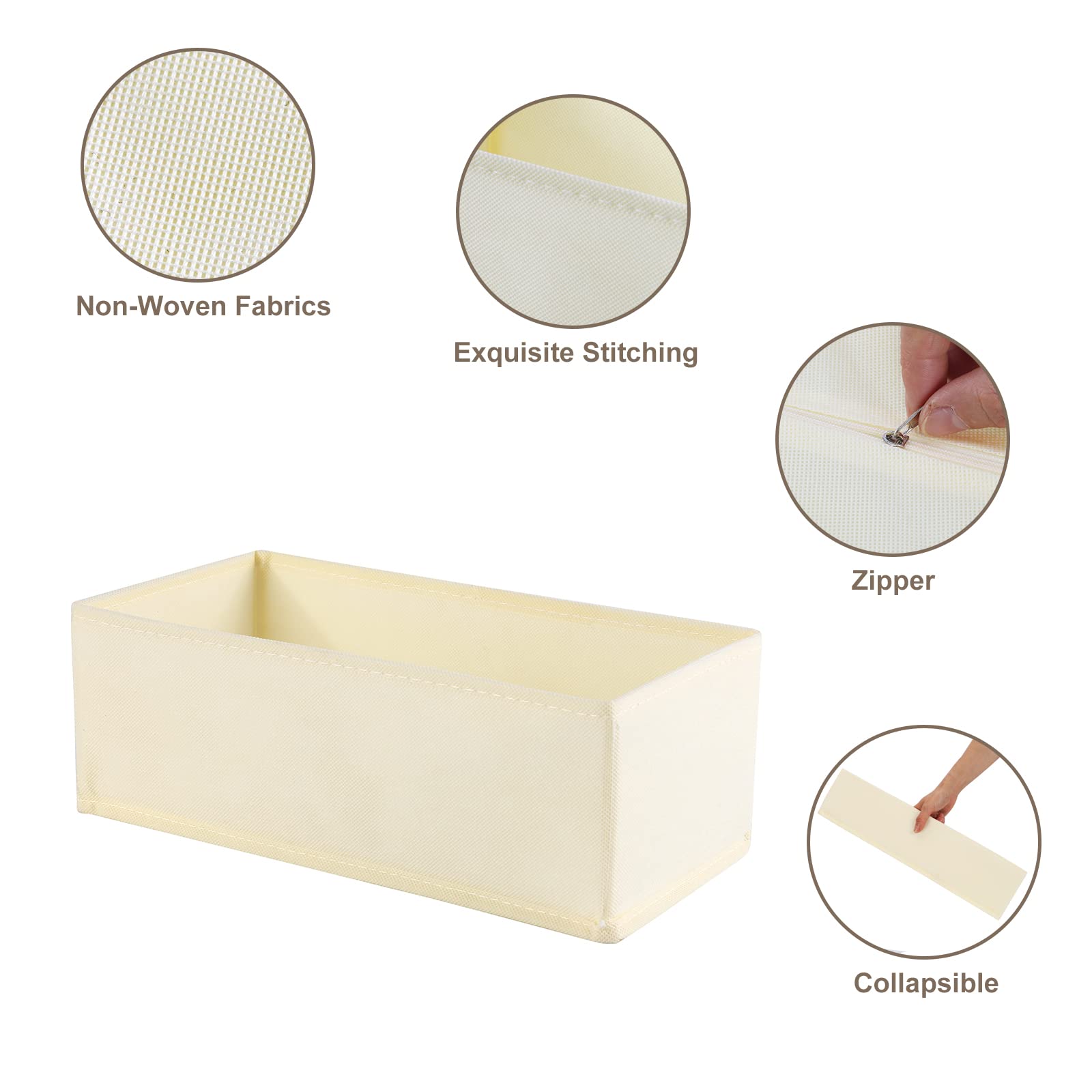 6-Pack Woven Fabric Dresser Drawer Organizers for Clothing & Baby Clothes - Beige Storage Bins for Bedroom, Nursery & Closet Organization | Perfect for Socks, Underwear & Baby Essentials