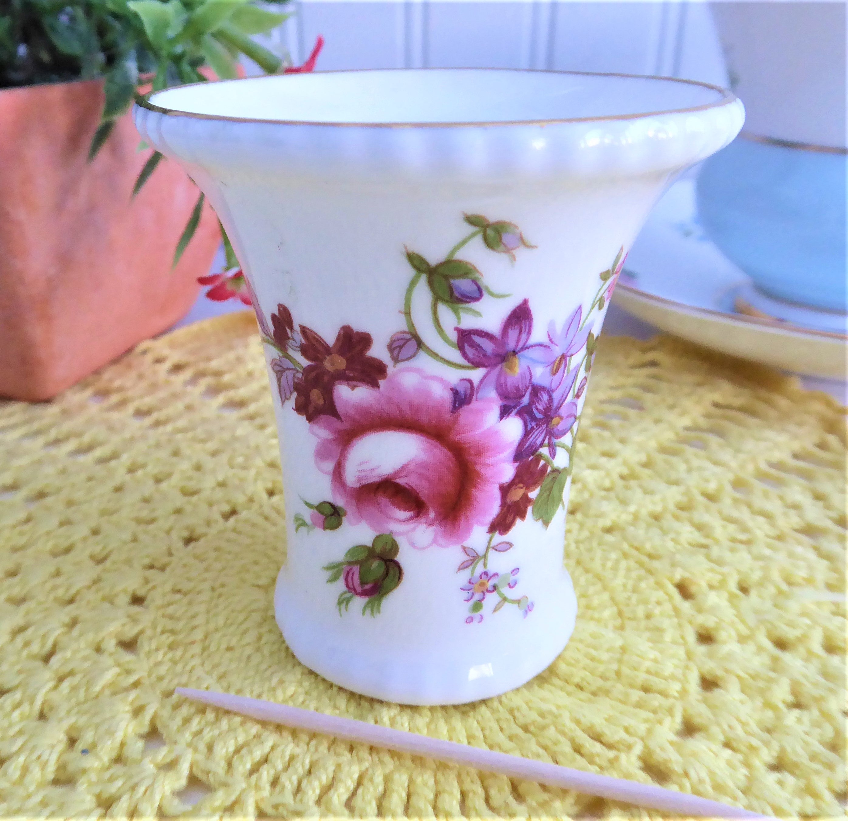 Royal Crown Derby English Bone China Toothpick Holder - Derby Posies Pink Roses Design, Elegant Small Vase for Home Decor | Perfect for Dining Table, Kitchen Countertop, and Gift Giving