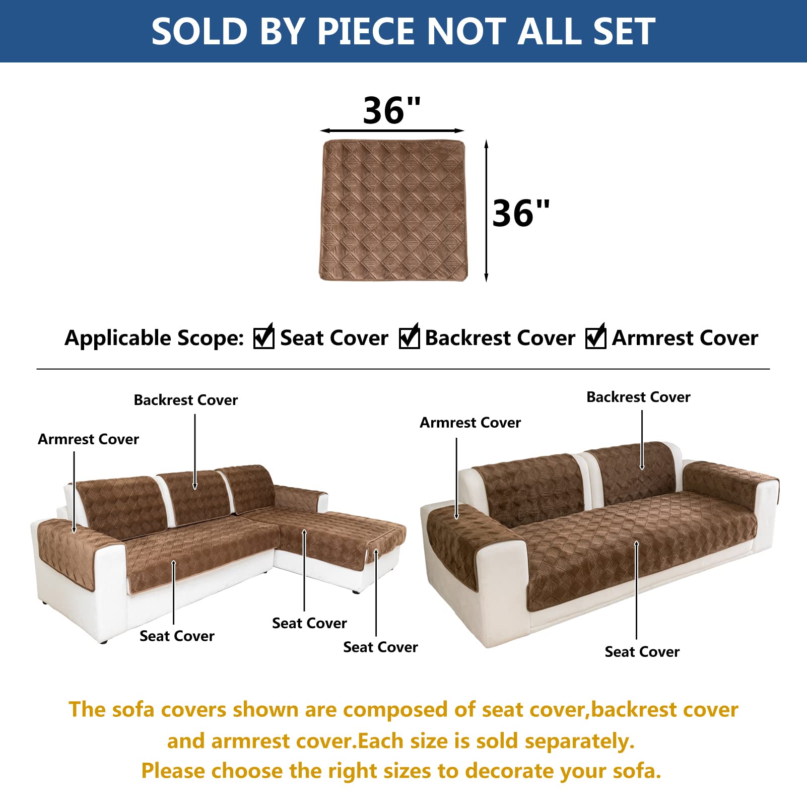 Eismodra L-Shaped Sectional Sofa Slipcover - Light Brown 36x36 Inches - 3 Cushion Furniture Protector for Dogs & Cats - Pet-Friendly Chaise Lounge & Loveseat Cover (1 Piece) | Perfect for Living Room, Family Room & Pet-Friendly Homes