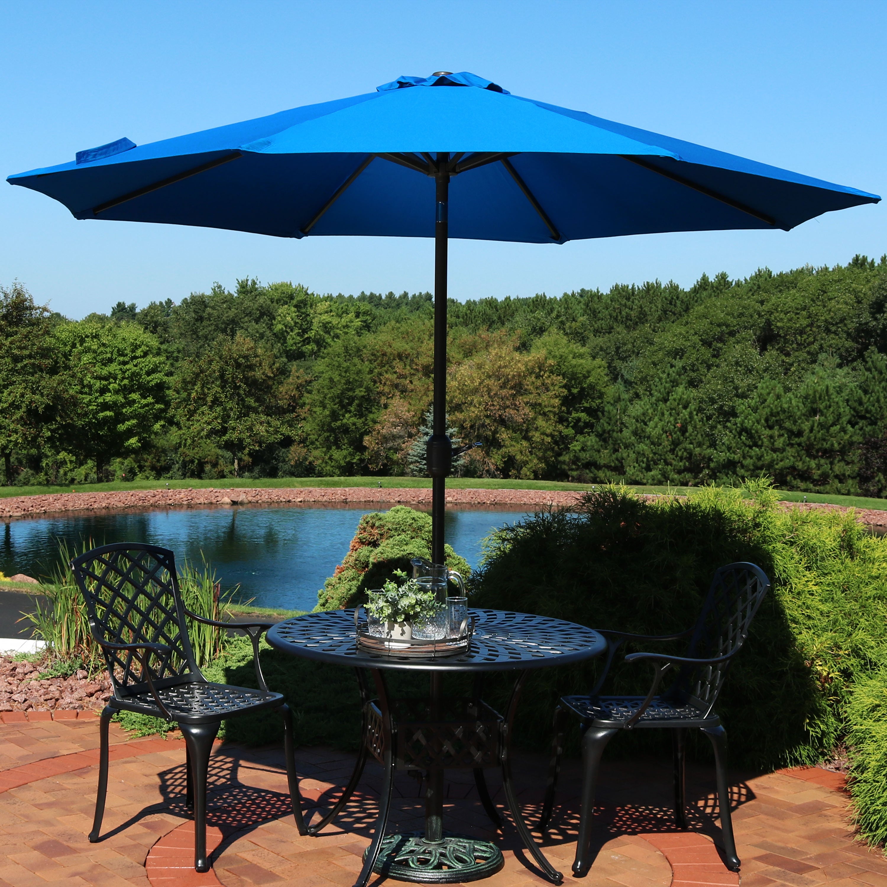 Sunnydaze 9-Foot Aluminum Patio Umbrella with Auto Tilt & Crank - Waterproof Sunbrella Fabric for Outdoor Dining, Poolside, and Garden Shade