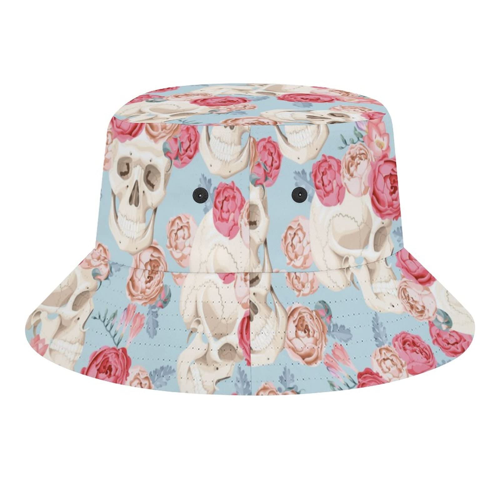 Stylish Unisex Skull Pink Floral Bucket Hat - UV Protection Summer Sun Hat for Women & Men, Packable Travel Beach Hat for Outdoor Activities, Fishing, and Vacation Essentials