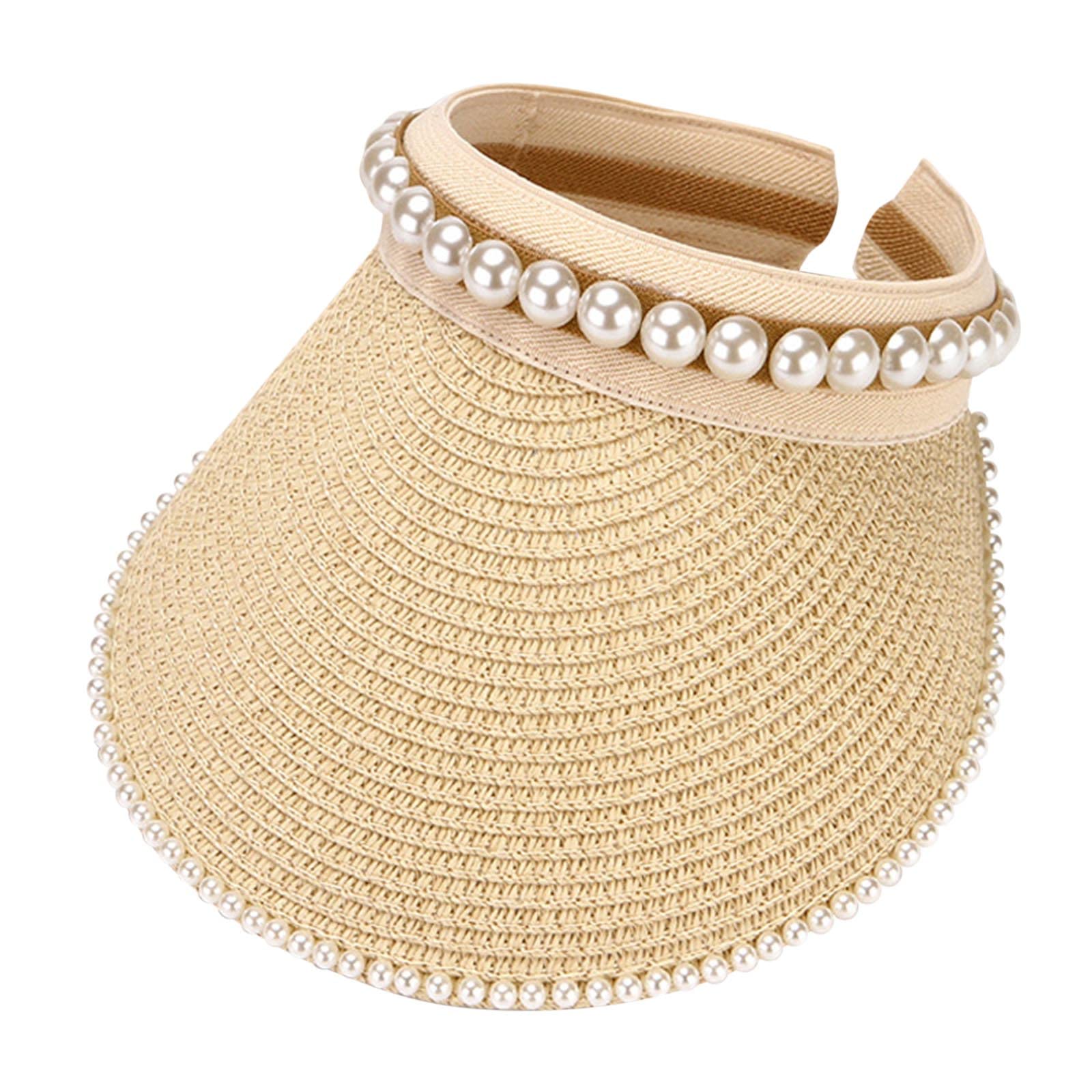 Women's Foldable Wide Brim Straw Visor Hat - Roll Up Ponytail Sun Hat for Beach, Outdoor, and Summer Activities