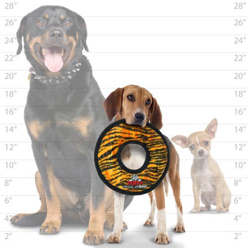 TUFFY - World's Toughest Soft Dog Toy - MEGA Ring with Squeakers - Multi-Layer Durable Design for Aggressive Chewers - Interactive Play for Tug, Toss & Fetch - Machine Washable & Floats - Perfect for Outdoor Adventures & Indoor Playtime (Junior 2 Pack, Tiger)