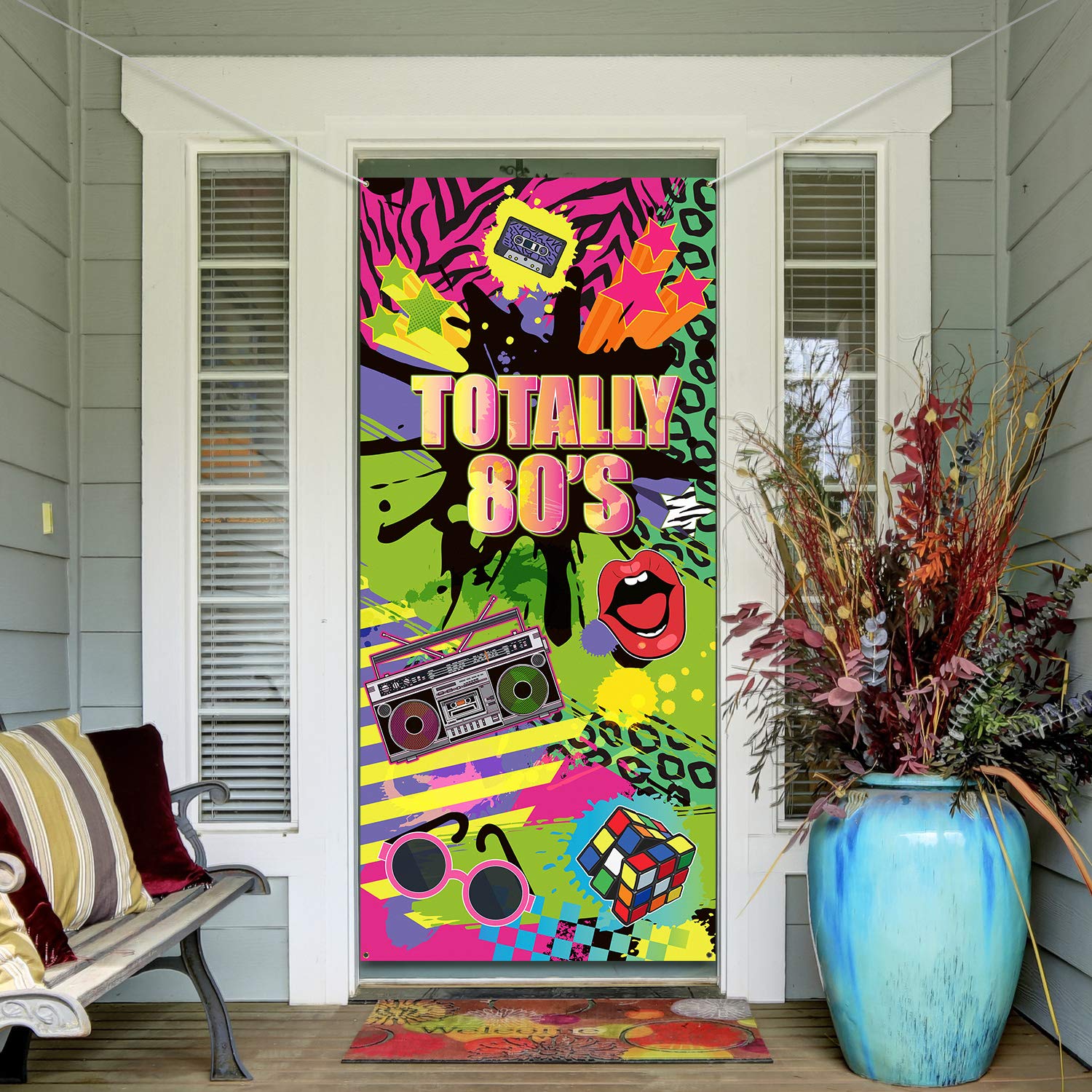 80s Hip Hop Graffiti Fabric Door Cover - Large Retro Party Backdrop (78.7