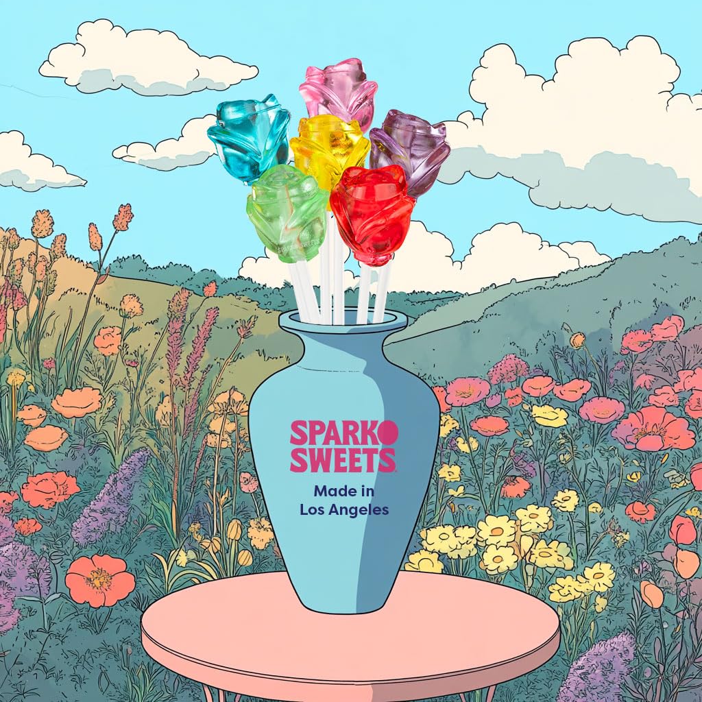 Sparko Sweets 3D Rose Shaped Twinkle Pops Lollipops - 100 Count Bulk Pack (12