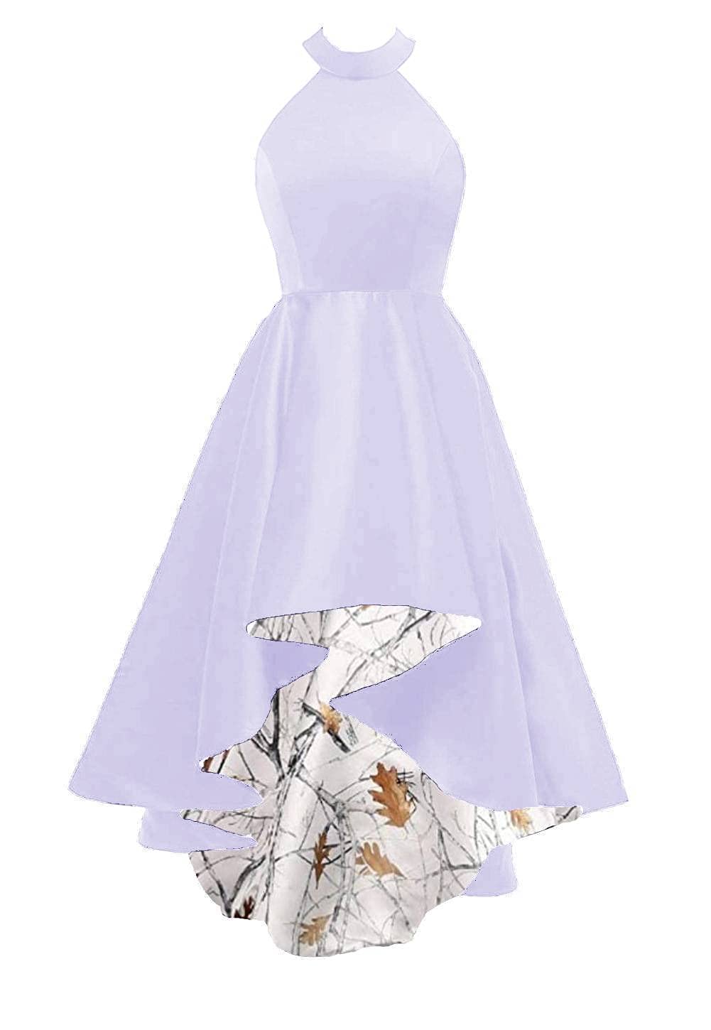 Elegant YINGJIABride Satin & Camo Bridesmaid Dress - Short Front Long Back Design for Wedding Guest & Special Occasions | Perfect for Bridal Party, Formal Events & Evening Galas