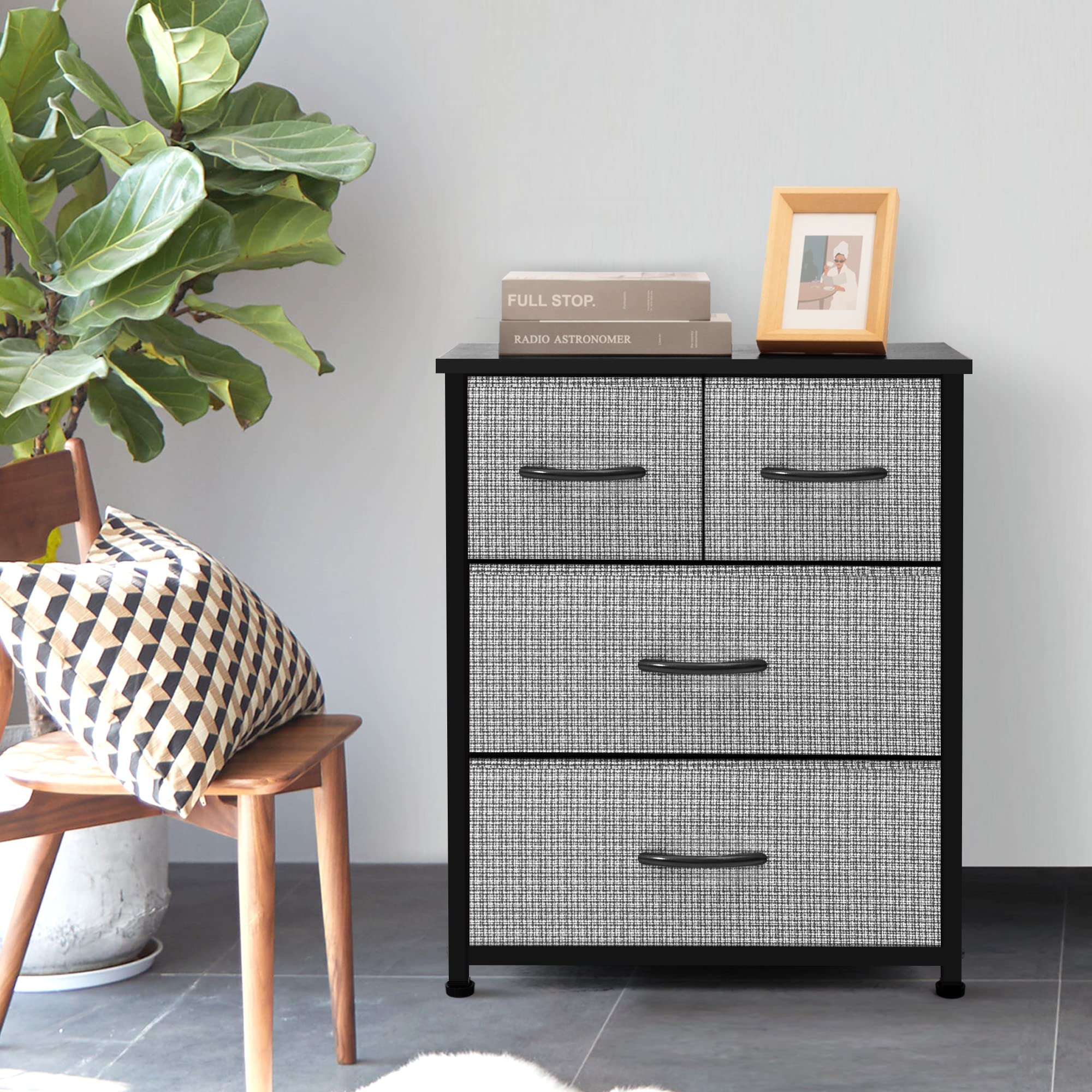 AZL1 Life Concept Dresser Storage Organizer - Large Standing Chest with 4 Removable Fabric Drawers for Bedroom, Office, Entryway, Living Room & Closet - Black and White - Perfect for Home Organization and Space Saving
